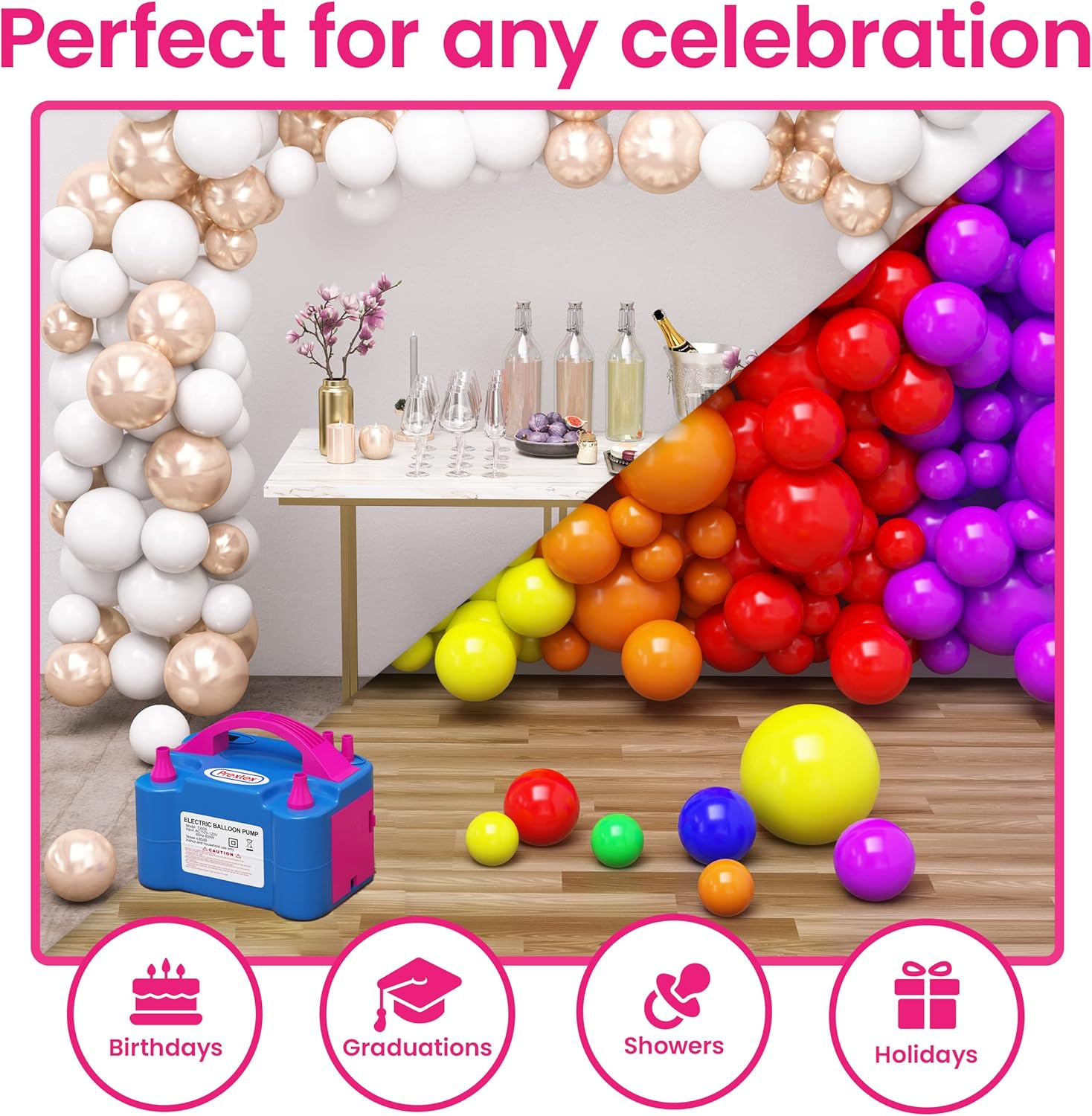 Prexte Balloon Electri Pum Inflate Blu 110 600 Portabl Pum wit Ai Blowe Dua Nozzl Inflato fo Fast Eas Bul Balloon Fillin fo Even Part Decoratio Balloo Pump Electric