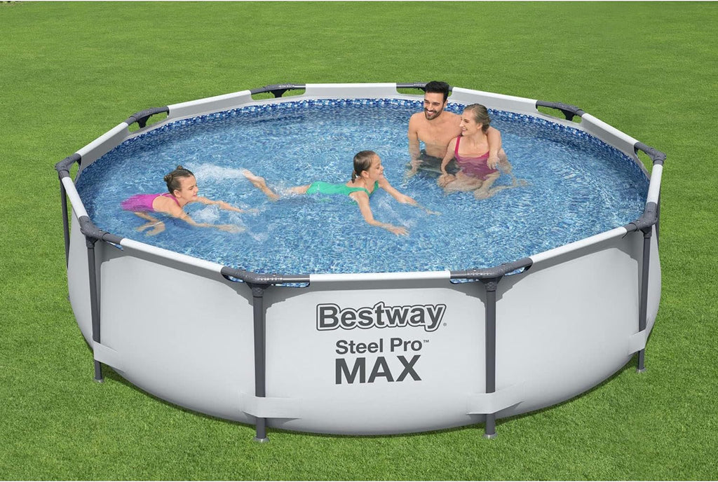 Steel Pro MAX 10' x 30inch Above Ground Pool, Round Metal Frame Outdoor Swimming Pool Set with Filter Pump and Cartridge, Gray