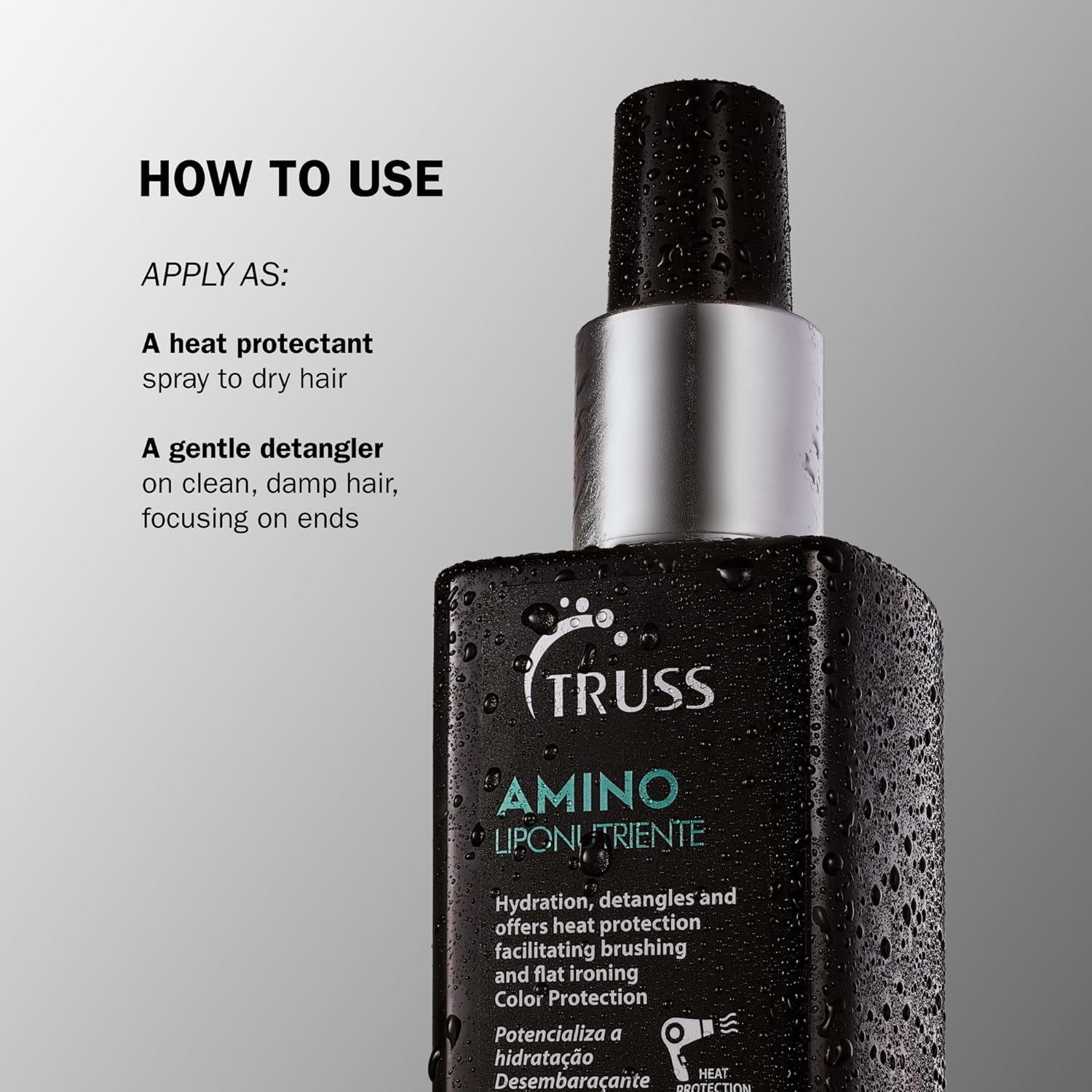 TRUS Amin Hea Protectio Spra fo Hai Ant Friz Leav I Hai Spra Infuse wit Essentia Oil t Hydrat Replenis Amin Acid Colo Saf Hea Protectan Detangle (7.6 oz)