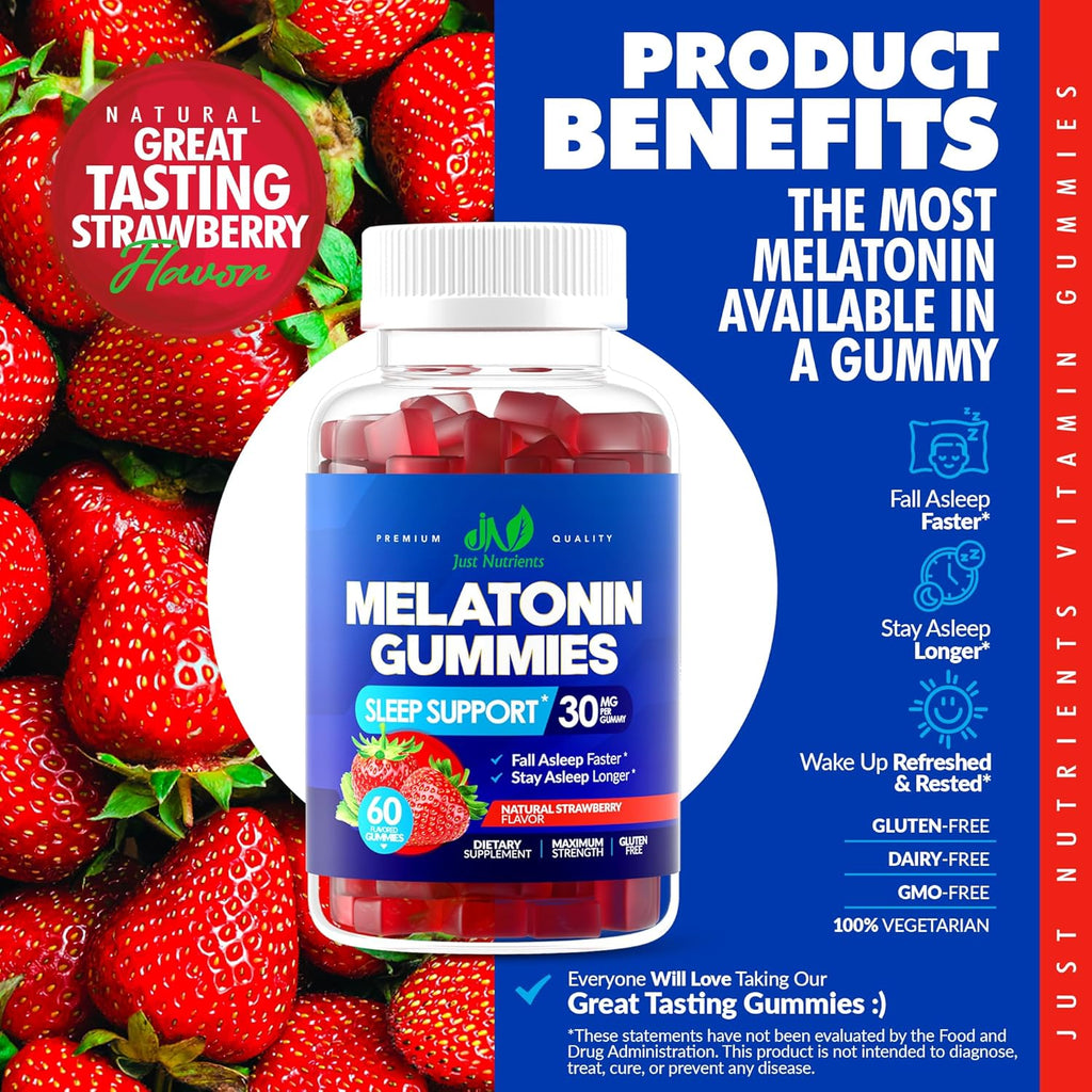 Melatoni 30m Gummie fo Adult (6 Servings Maximu Strengt Slee Suppor wit 30m o Melatoni Pe Gumm Gluten-Free Sugar-Free Non-GMO 100 Vegetarian Strawberr Flavo 6 Gummies