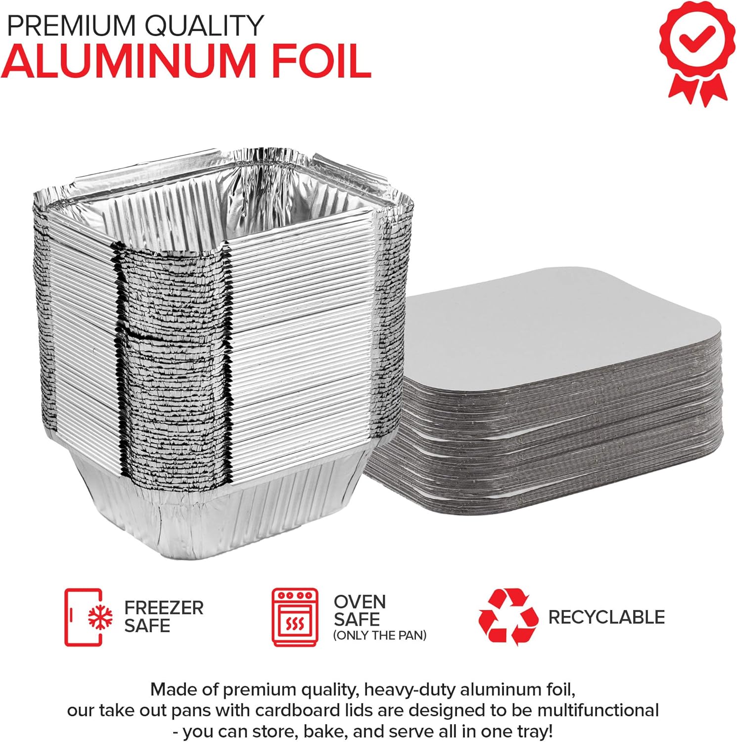 Stock Your Home 1 Lb Aluminum Pans with Lids (100 Pack) - Food Containers with Cardboard Lids - Disposable Recyclable Takeout Trays with Lids - to Go Containers for Restaurants, Catering, Delis