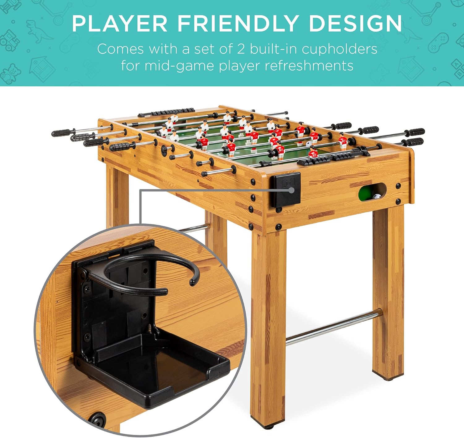 Best Choice Products 48in Competition Sized Foosball Table, Arcade Soccer Table for Home, Game Room, w/ 2 Balls, 2 Cup Holders