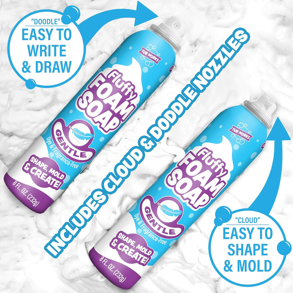 Tu Works Fluff Foa Soap White Pac Shape Mol Creat Bathtu Ar wit Sof Bat Foa fo Kid Fragrance-Fre Dye-Fre Kid Bat Soa Easy-to-Us Spra Nozzles