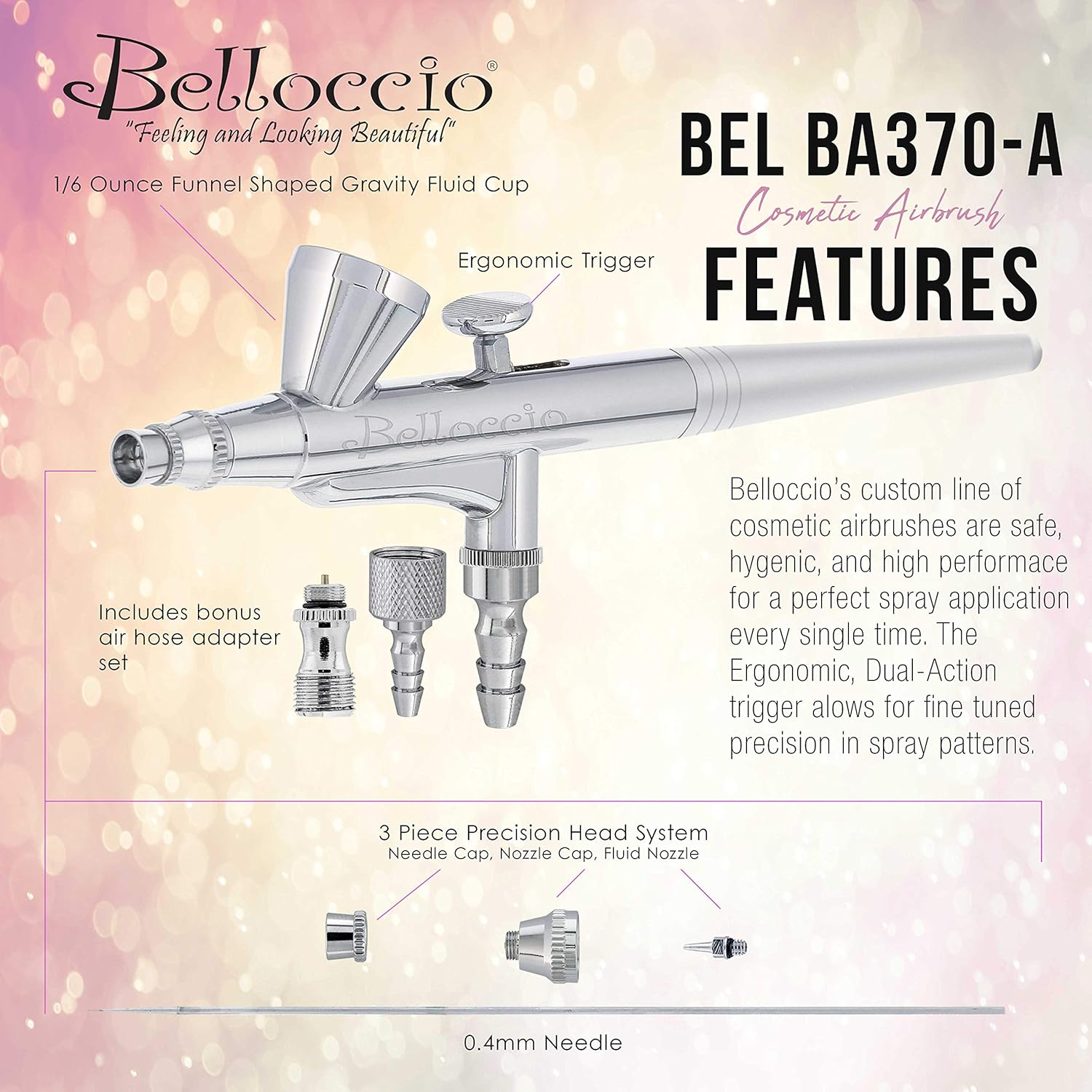 Bellocci Cosmeti Makeu Airbrus Multi-Purpos Precisio Gravit Fee Airbrus wit 0.4m Ti an 1/1 o Cup