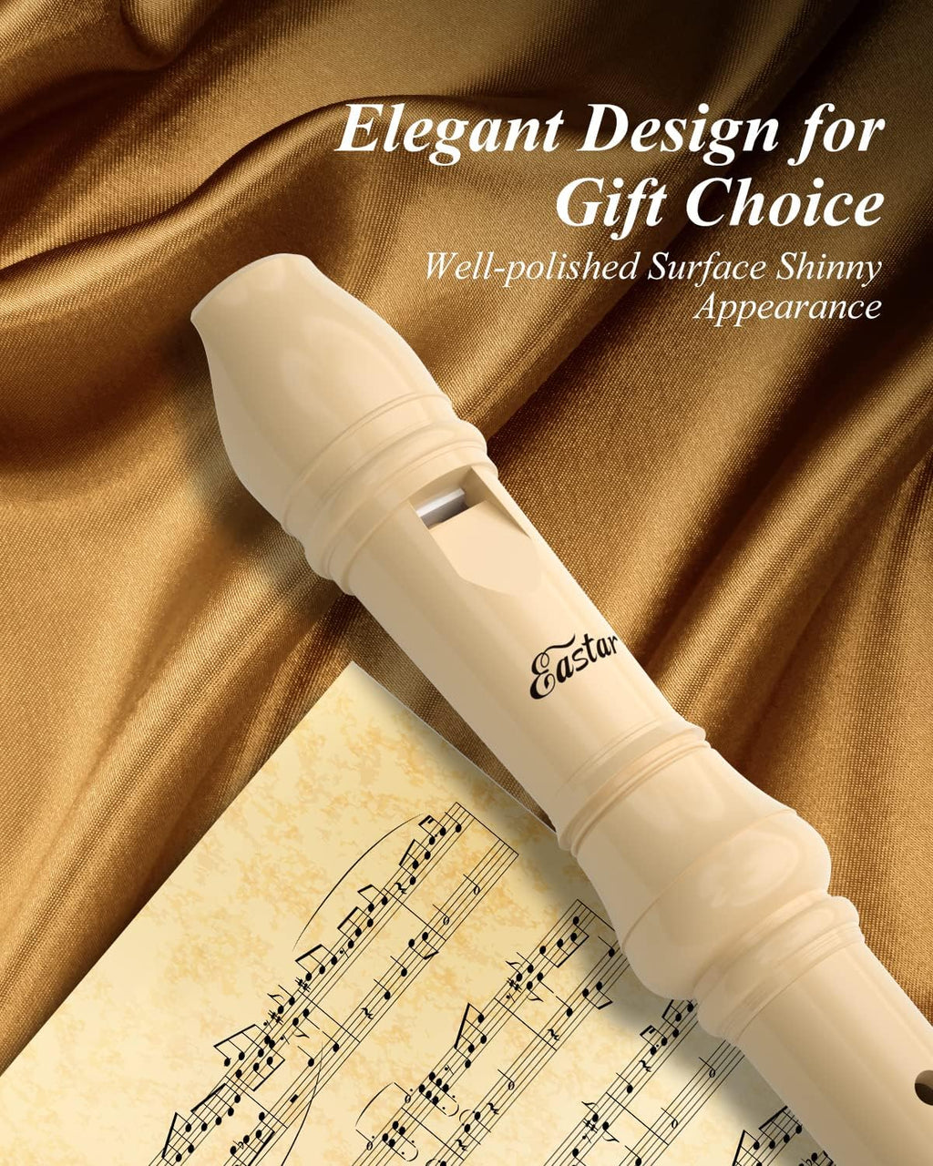 Eastar Soprano Recorder Instrument for Kids Beginner, Baue Fingering C Key with Cleaning Kit, Thumb Rest, Cotton Bag, Fingering Chart, ERS-21BN, Natural, School-Approved