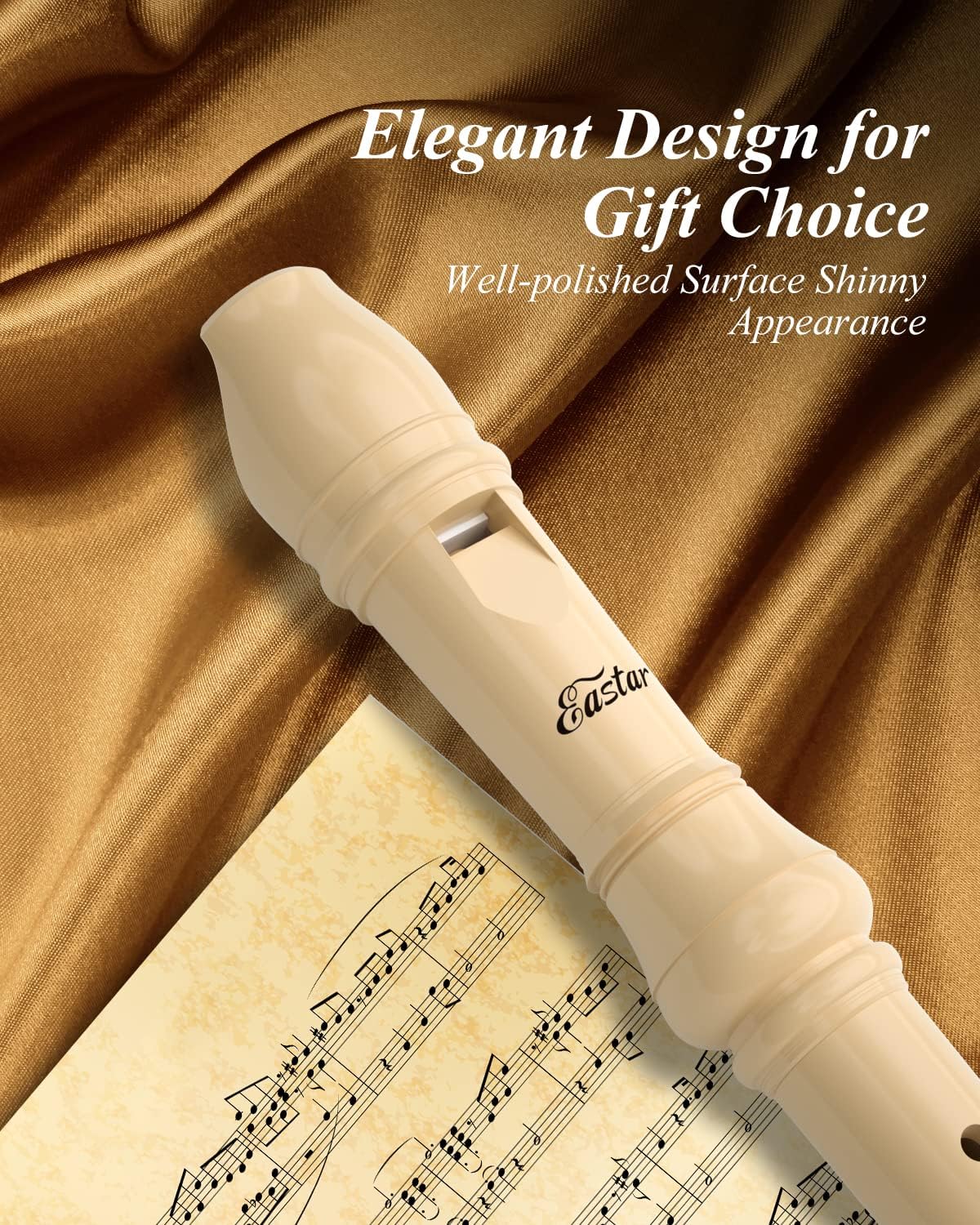 Eastar Soprano Recorder Instrument for Kids Beginner, Baue Fingering C Key with Cleaning Kit, Thumb Rest, Cotton Bag, Fingering Chart, ERS-21BN, Natural, School-Approved
