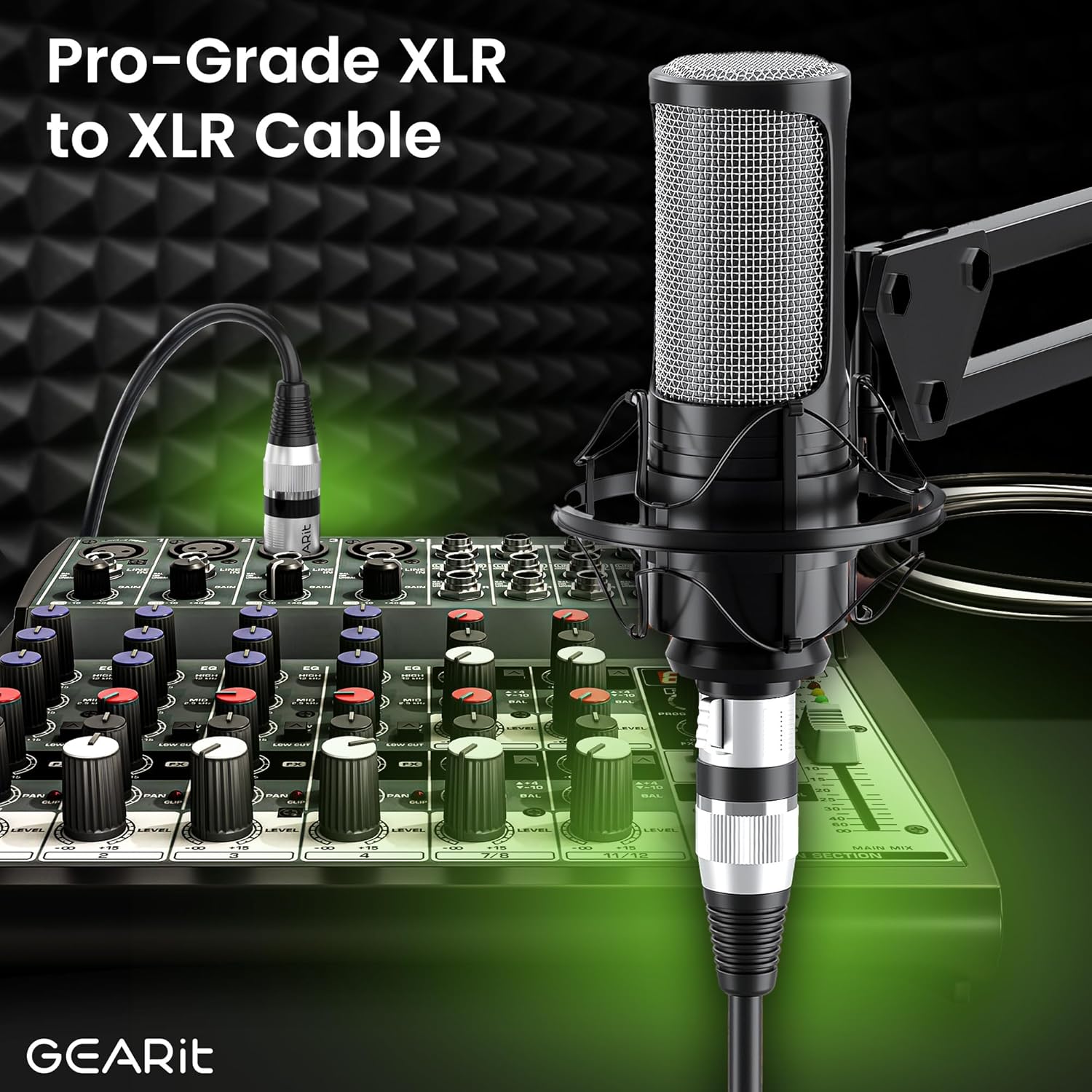 GEARit XLR Male to Female Microphone Cable (6 Feet, 2-Pack) 3-Pin Balanced Shielded Mixer, Recording Studio, Podcast - Black