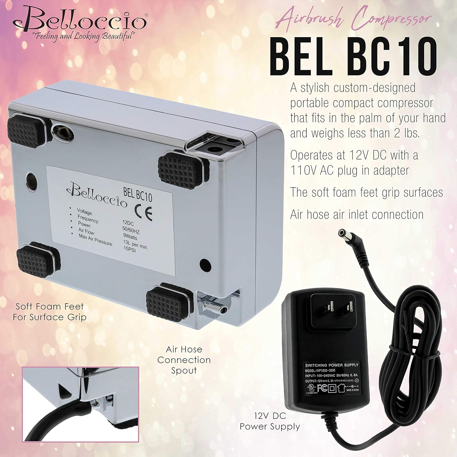 Bellocci Quie Min Airbrus Compresso wit Foo Hos  Airflo Settings Chrom Color Airbrus Holde Idea fo Makeu Cosmetics Sunles Spra Tanning Temporar Tattoos Cak Decorating