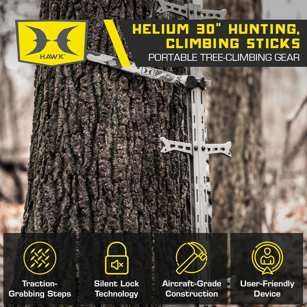 Hawk Traction Climbing Stick, 20 Foot Tree Climbing Hunting Gear with Double Traction Grip, Hunting Accessories for Tree Stands, Deer Stands, & Blinds