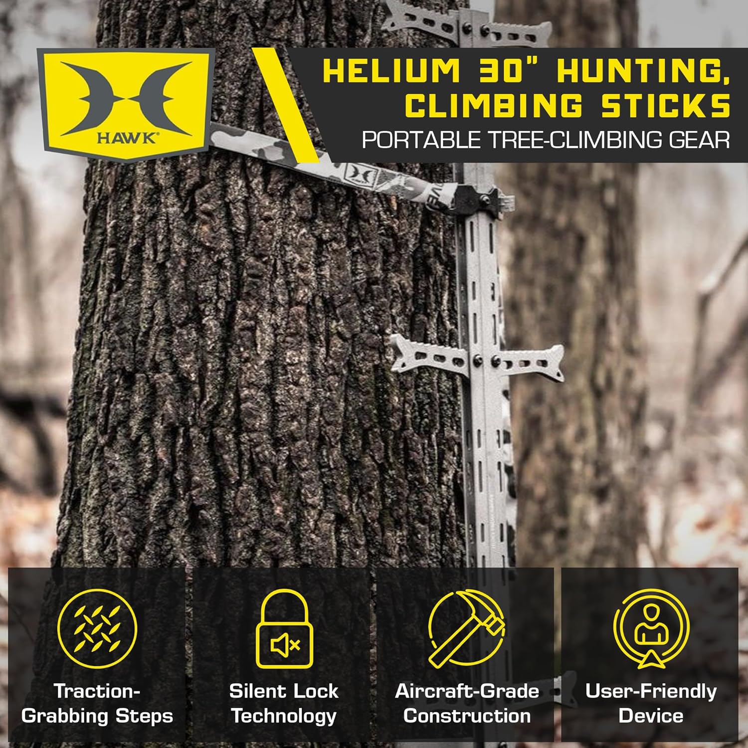 Hawk Traction Climbing Stick, 20 Foot Tree Climbing Hunting Gear with Double Traction Grip, Hunting Accessories for Tree Stands, Deer Stands, & Blinds