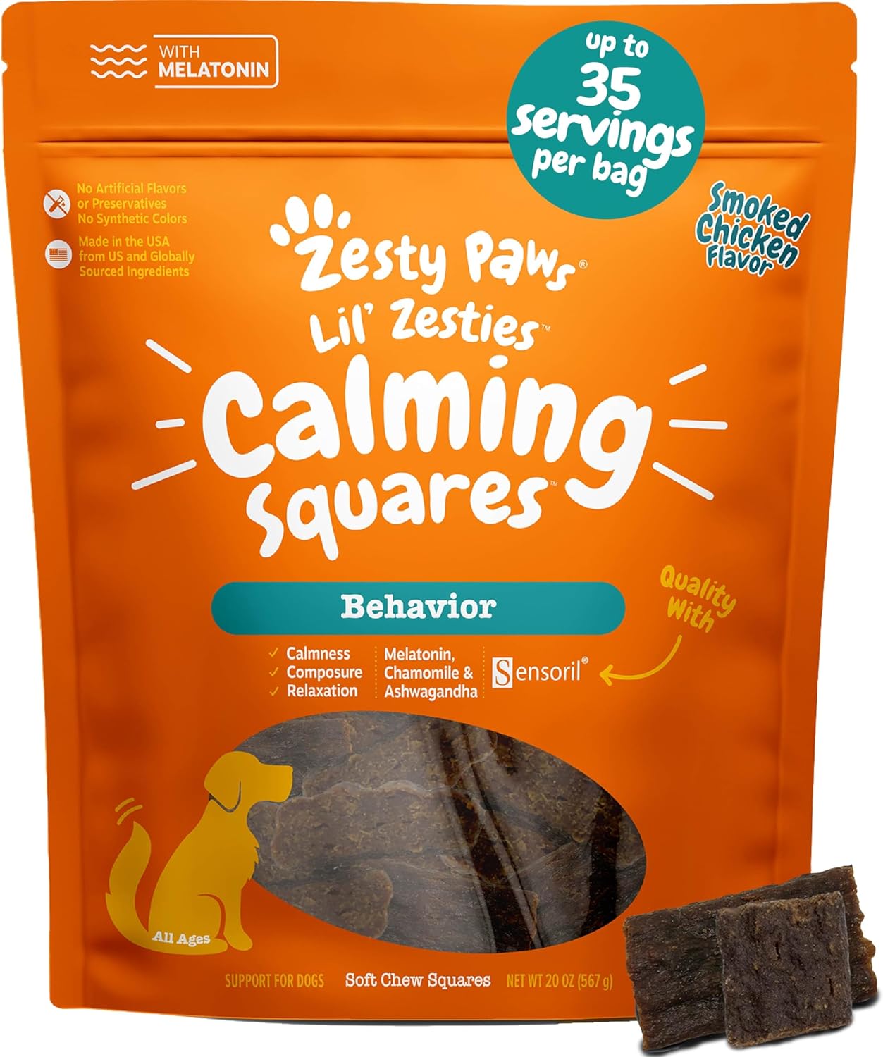Zest Paw Flavore Sof Chew Calmin fo Dog Anxiet Composur Relie wit Ashwagandh Melatoni Chamomil Passionflowe Do Stres Separatio Ai fo Firework an Thunde 2 oz