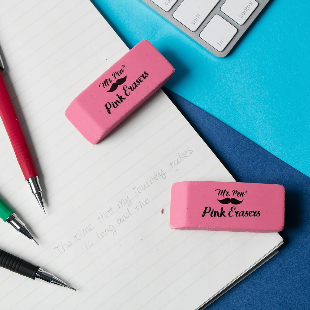 Pink Pencil Erasers, Large, Pack of 12
