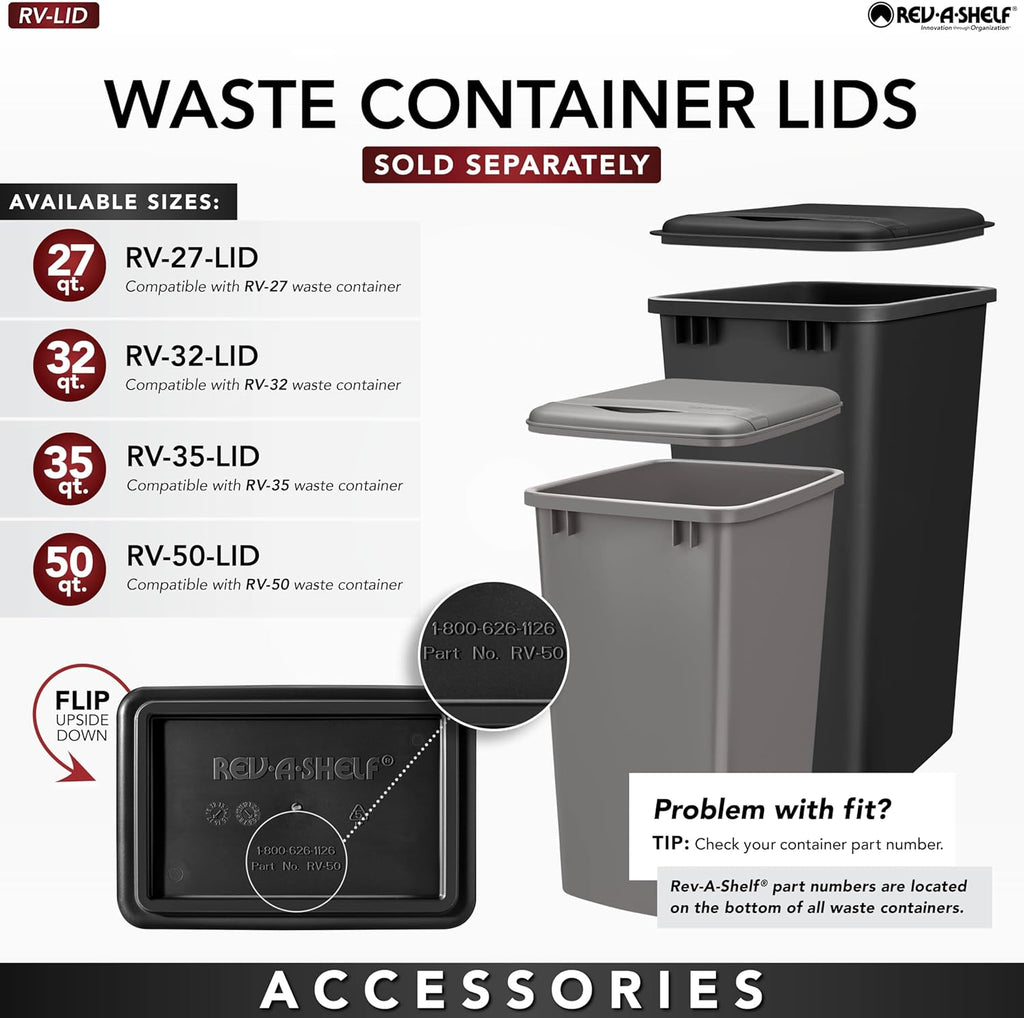 Rev-A-Shelf Double Trash Can Under Kitchen Cabinets Pullout, 35 Quart 8.75 Gallon with Soft-Close Slides, White, 53WC-1835SCDM-211