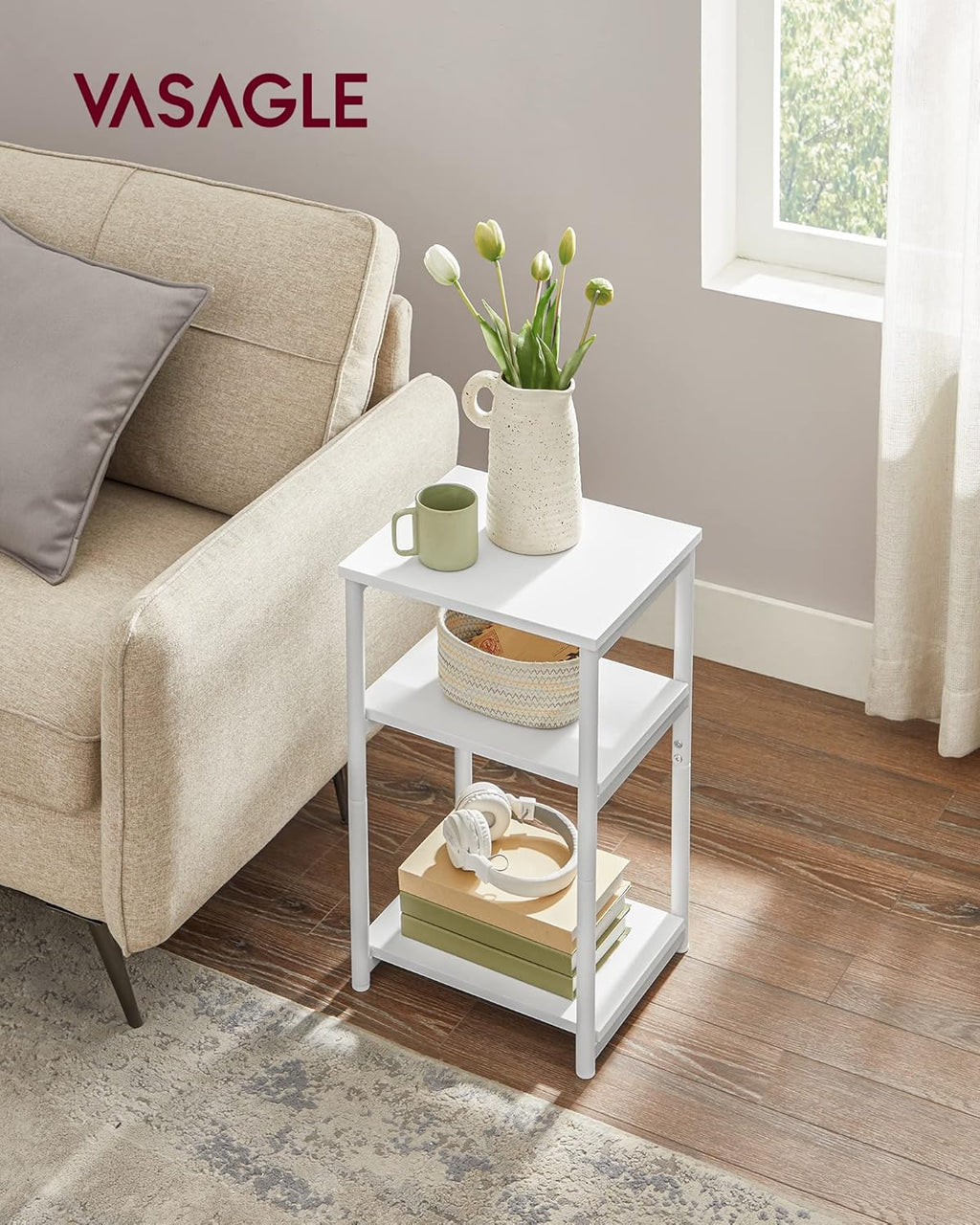 Side Table, Small End Table, Tall Nightstand for Living Room, Bedroom, Office, Bathroom, White ULET273W14
