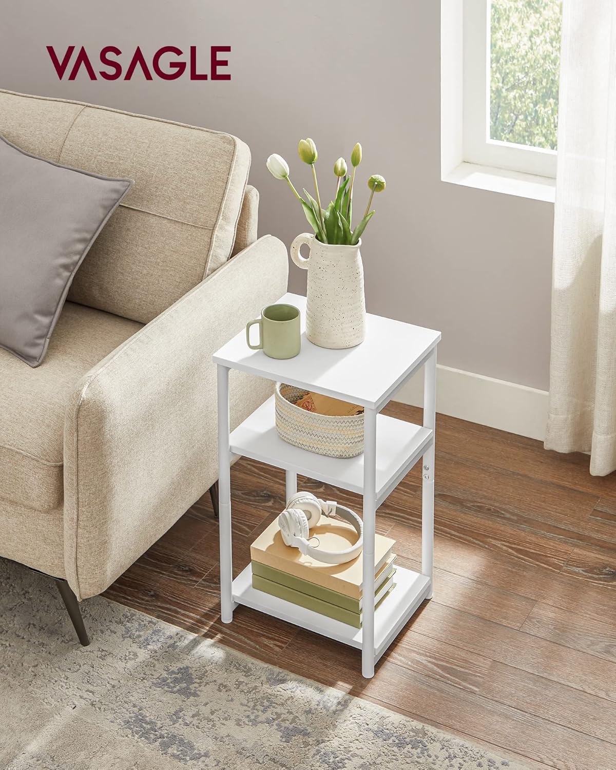 Side Table, Small End Table, Tall Nightstand for Living Room, Bedroom, Office, Bathroom, White ULET273W14