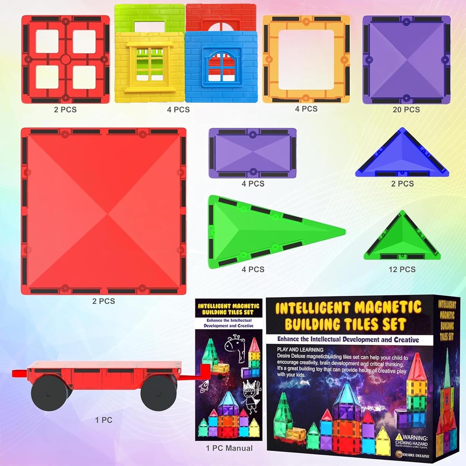 Magneti Tile Buildin Block To STE Educationa Magne Se fo Kids Creativit Preschoo Learnin Sensor Montessor Toddle Toy fo Boy Girl 3 Year Ol 57PC