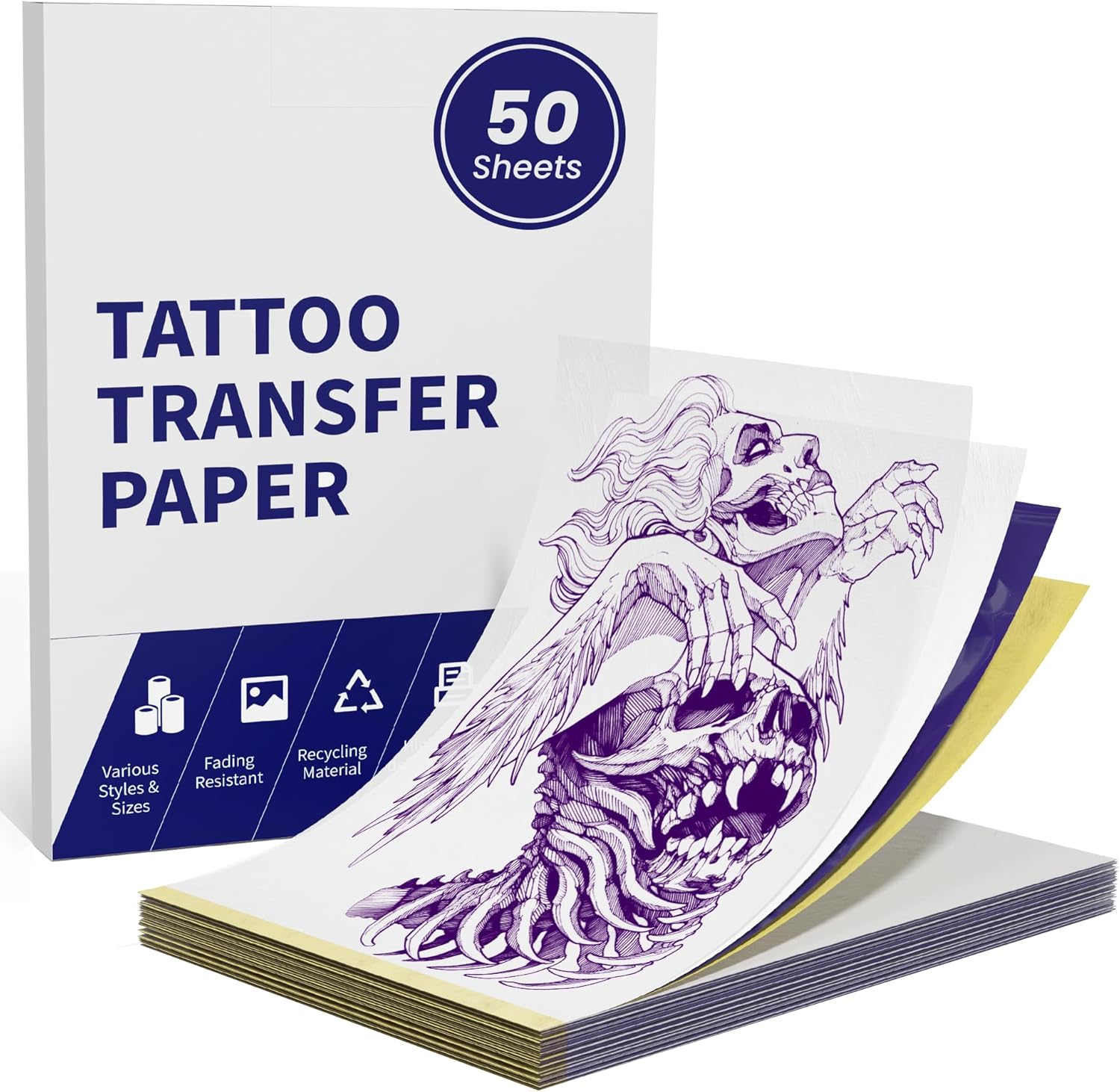 TATTMUS Tatto Transfe Paper 50pc A Siz 8.26inc 11.69inch Therma Stenci Paper Layer Tracin Paper Compatibl wit M08F/A886/A887/P90/ITP0 Printe Tatto Ki Supplies