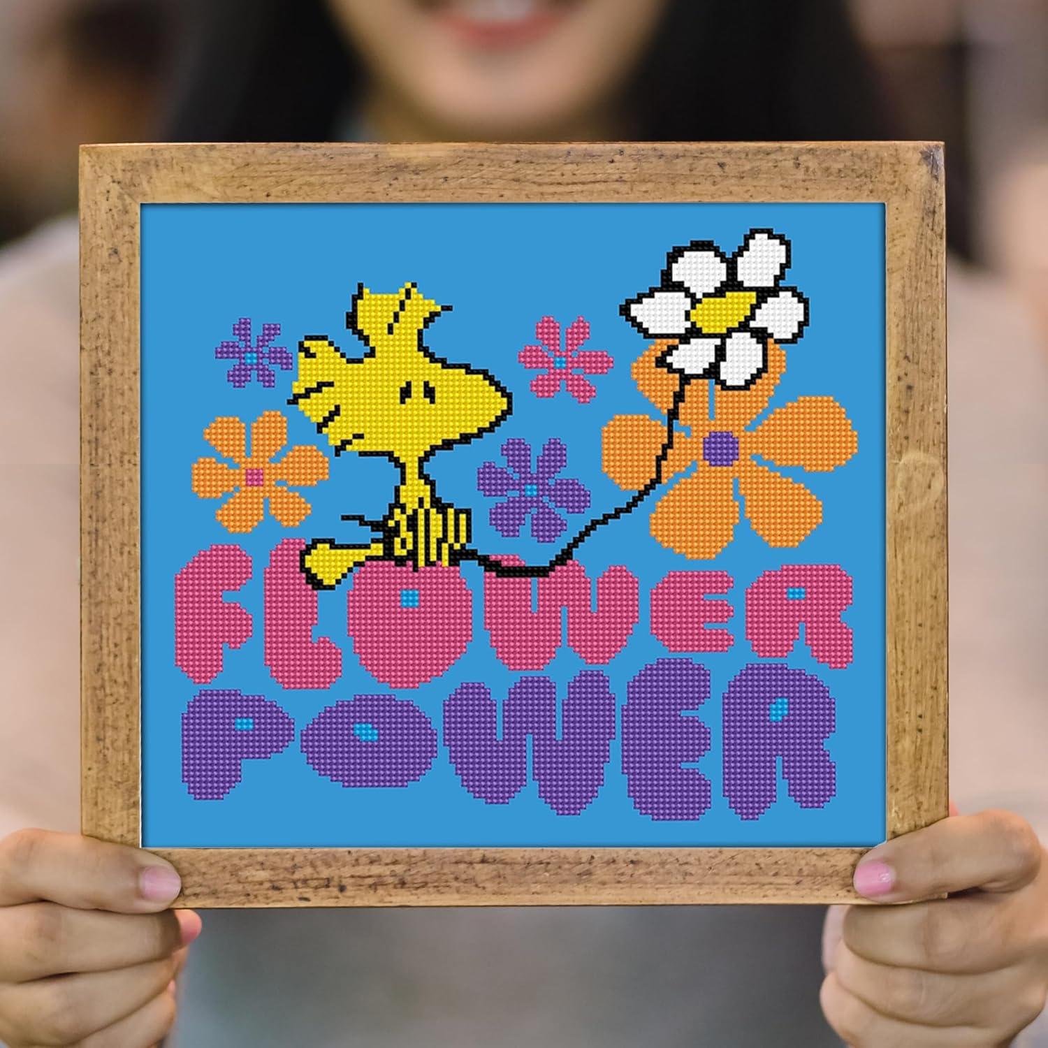 DIAMON DOT Flowe Powe (Peanuts Snoop Diamon Paintin Kit fo Adult Diamon Ar Kit Relaxin Creativ Craf Ki wit Dot Gem 14inch 12.5inch