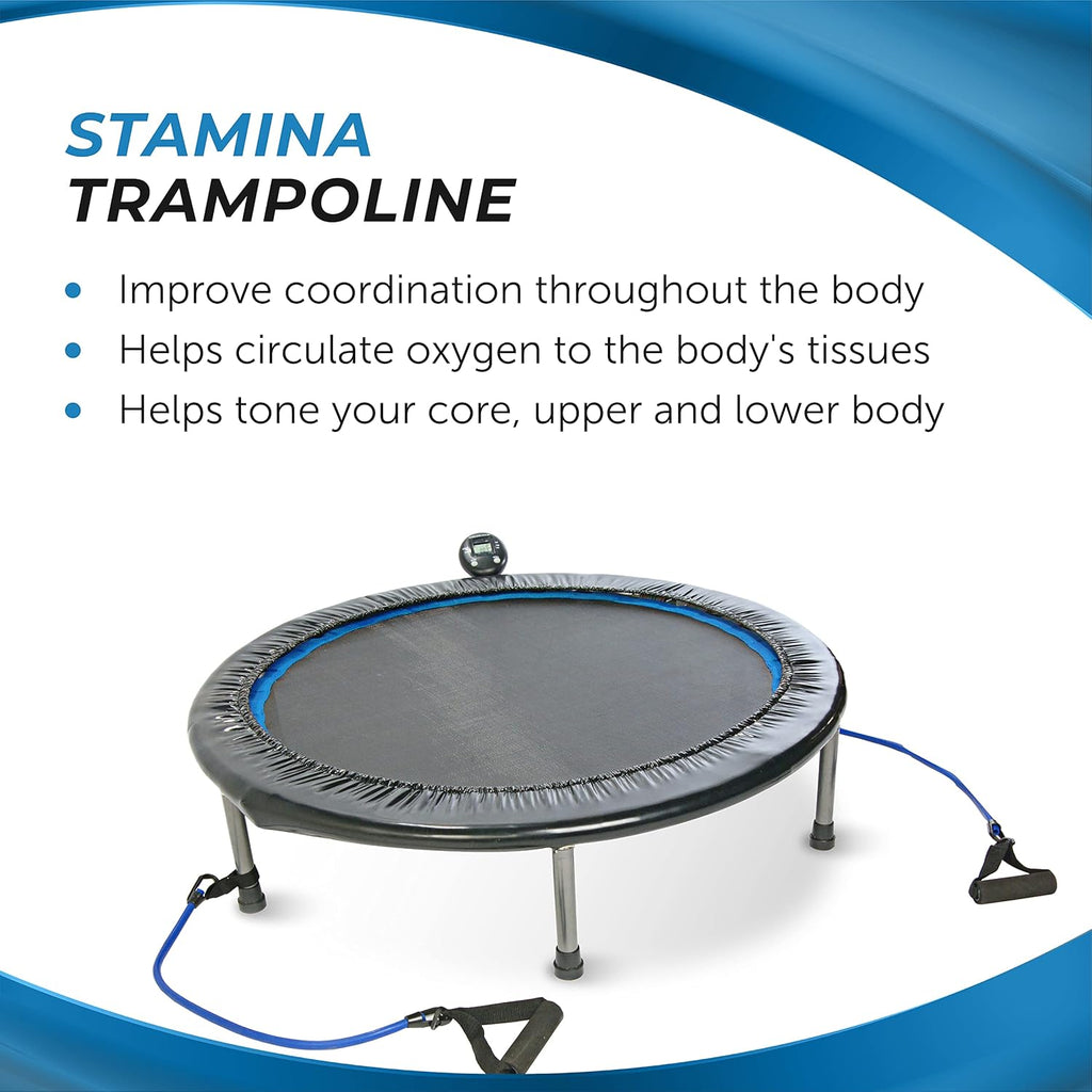 Stamina Folding Trampoline with Smart Workout App, Black - Portable Fitness Rebounder for Home Gym, Cardio Strength Training, Jumping Exercise Equipment