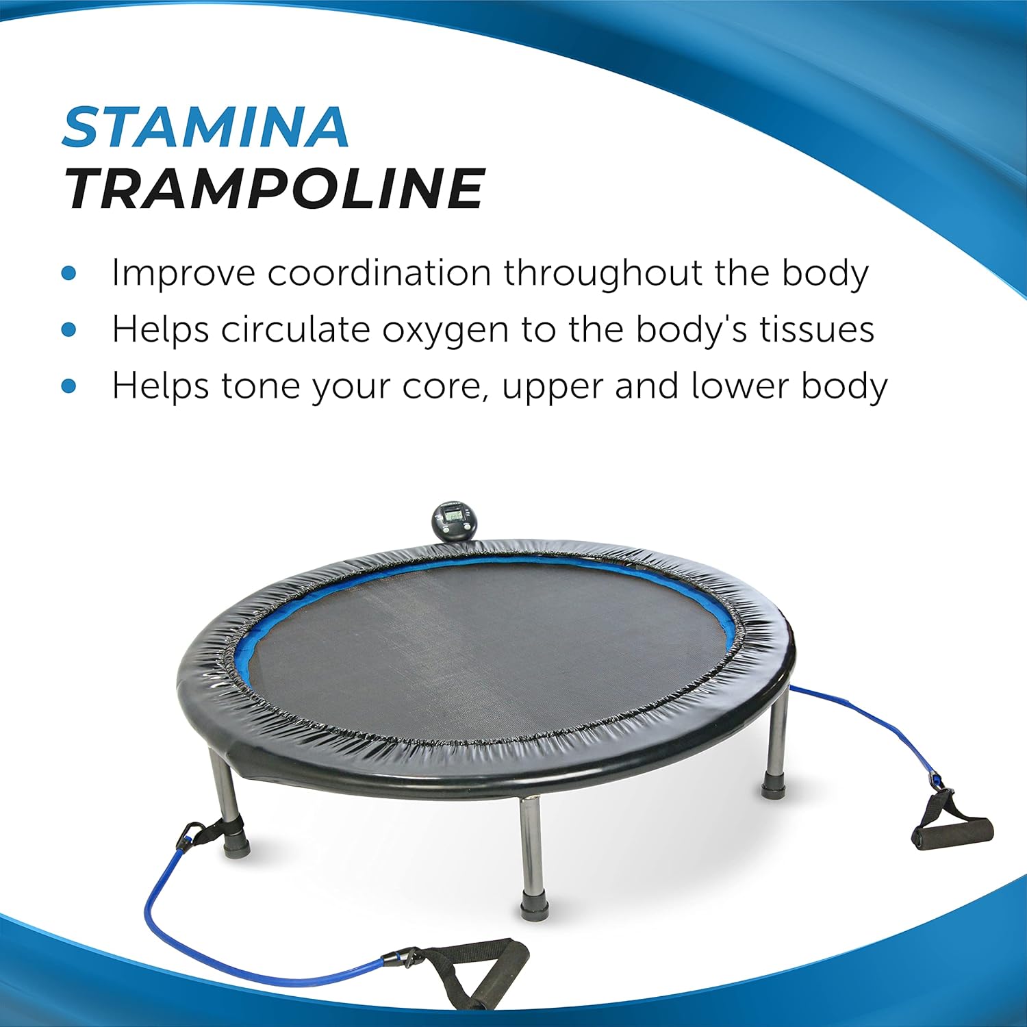 Stamina Folding Trampoline with Smart Workout App, Black - Portable Fitness Rebounder for Home Gym, Cardio Strength Training, Jumping Exercise Equipment