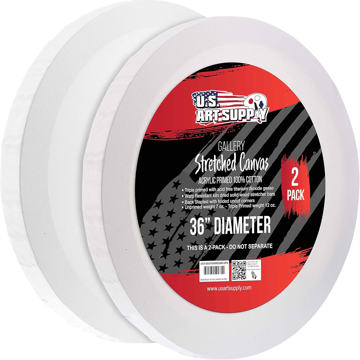 U.S. Art Supply 36 inch Diameter Round Gallery Depth 1-1/2inch Profile Stretched Canvas 2-Pack - Acrylic Gesso Triple Primed 12-Ounce 100% Cotton Acid-Free Back Stapled Pouring Art