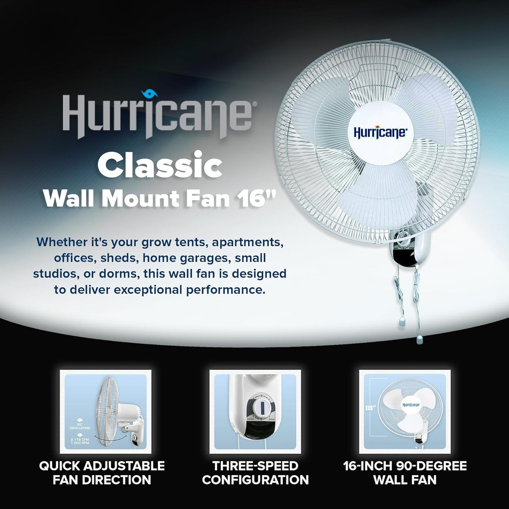Hurrican Classi 1 Inc 9 Degre Oscillatin Indoo Spee Wal Mounte Fa wit Adjustabl Til an Pul Chai Control Whit ( Pack)