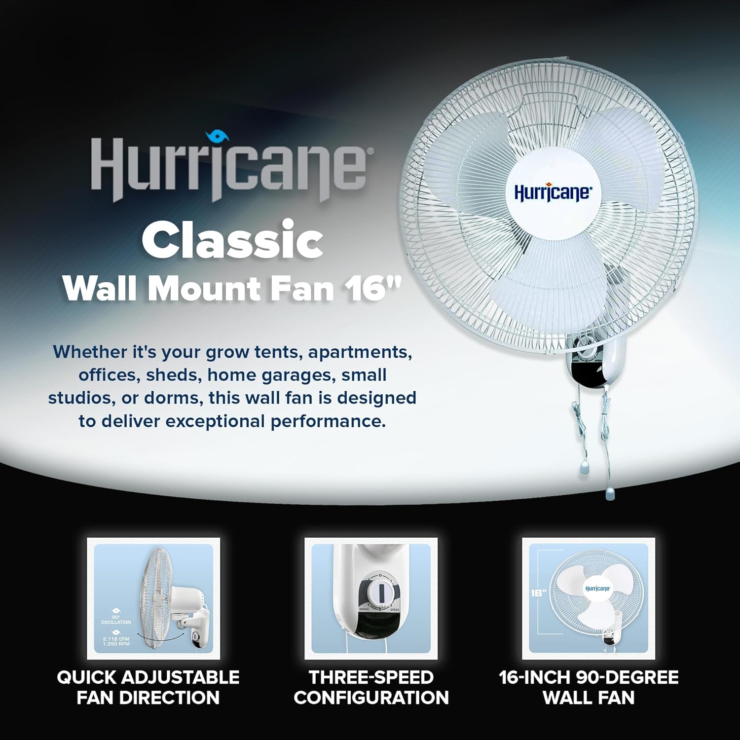 Hurrican Classi 1 Inc 9 Degre Oscillatin Indoo Spee Wal Mounte Fa wit Adjustabl Til an Pul Chai Control Whit ( Pack)