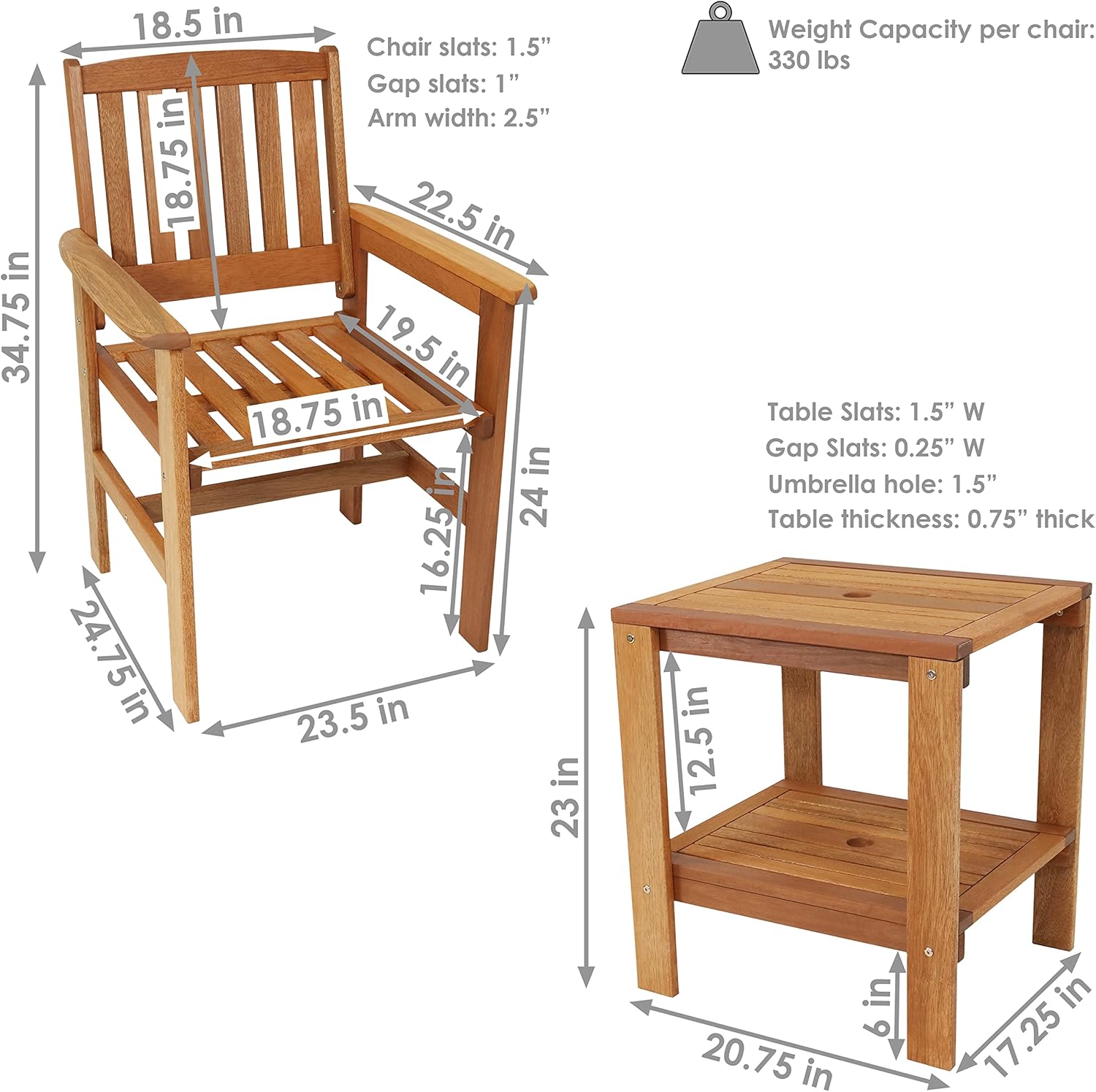 Sunnydaz Merant Woo 3-Piec Outdoo Pati Conversatio Se  Chair an Tabl Tea Oi Finish