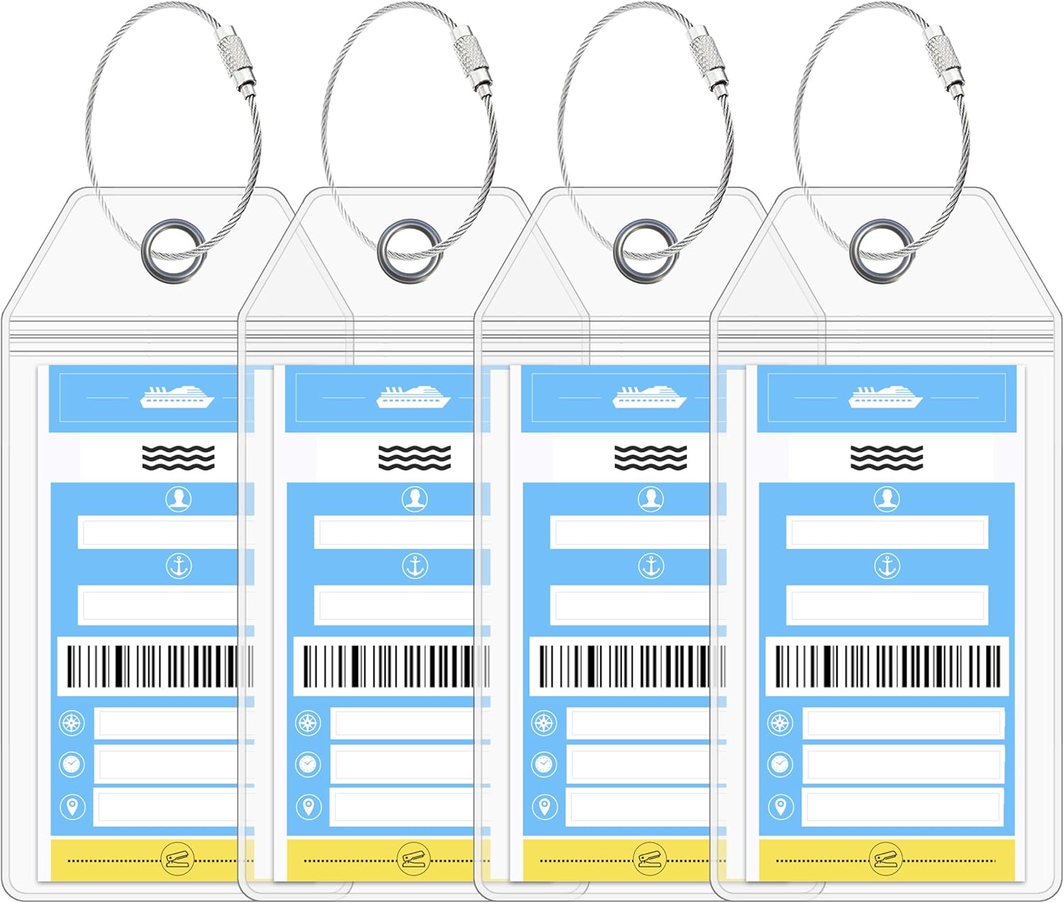Cruise On NCL Cruise Luggage Tag Holder (4 Pack) ¨C Fits Printed Norwegian Ship Tags ¨C 2025 & 2026 Cruise Essentials ¨C Clear, Durable & Waterproof Luggage Tags for Smooth Sailing