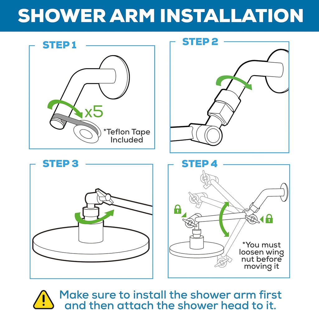 16inch Solid Brass Shower Head Extension Arm - Flexible Height Angle Adjustable Shower Arm Extension for Rain Showerheads with Sturdy Lock - Universal Pipe Connection (Midnight Black Matte)