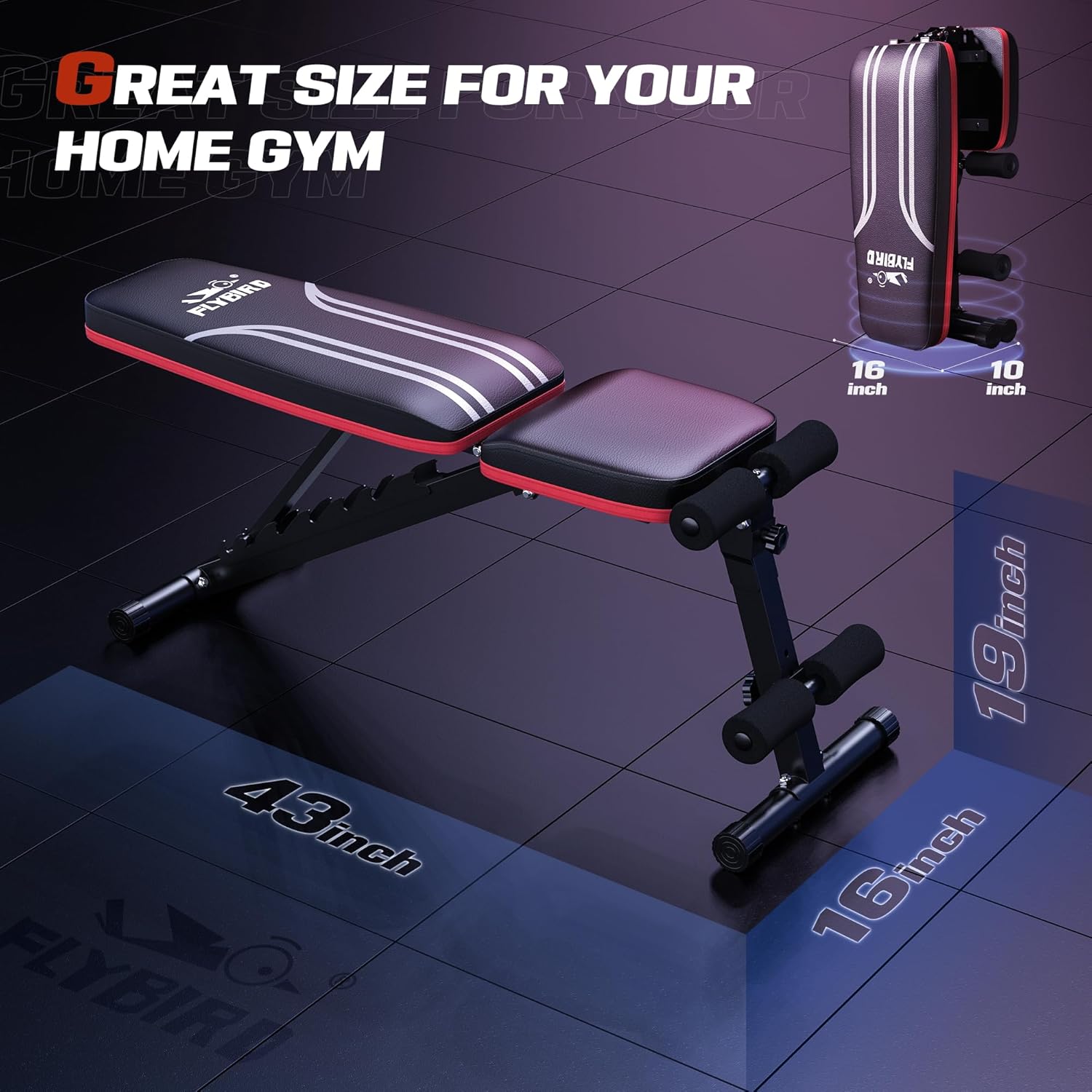 FLYBIR Foldabl Weigh Benc wit Resistanc Bands Backrest Fas Adjustabl FI fo Hom Gy Ful Bod Workout Eas t Storag fo Smal Apartment