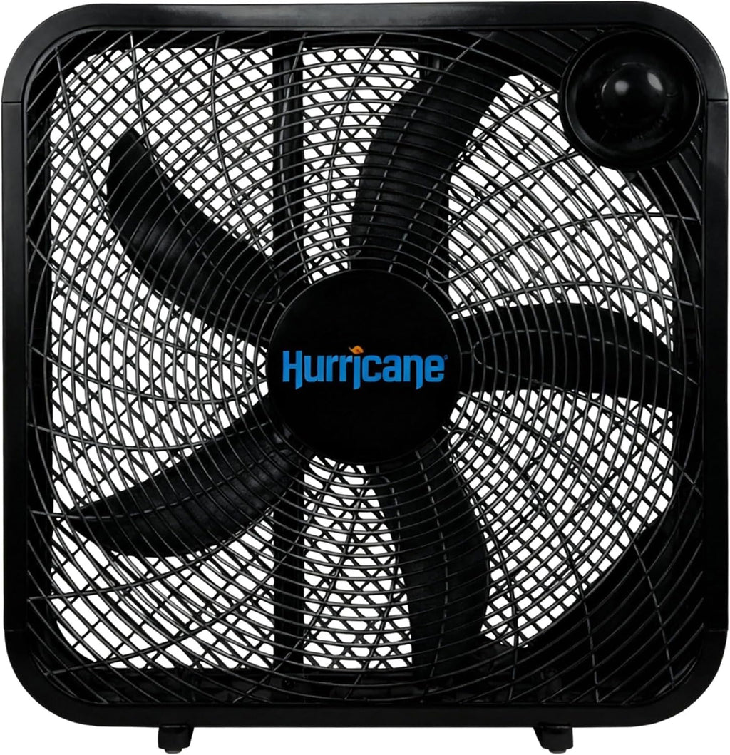 Hurricane Classic Floor Mount Box Fan w/ 3 Quiet Speeds, Black, 20inch - Corded Portable Electric Air Cooling Unit w/ Powerful 2400 CFM Airflow for Home, Garage, Office, Bedroom Basement
