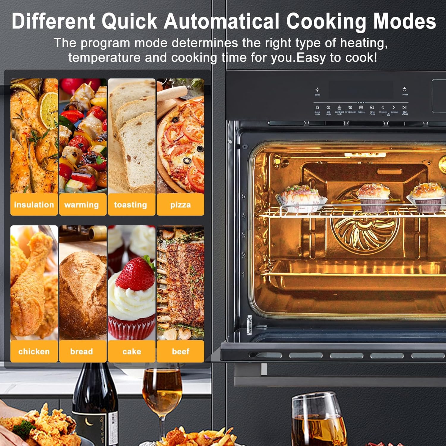 GarveeHom 2 i Singl Wal Oven Built-I Electri Convectio Ove wit Cookin Functions 3000 Built-I Wal Ove wit 2 Cu.Ft Capacity Touc Control Timer ET certified