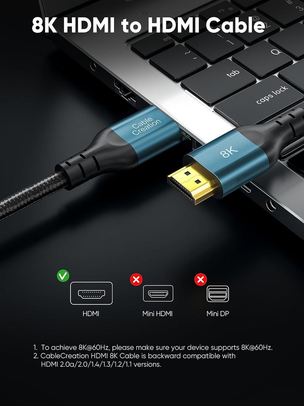 8K HDMI Cable 10ft, 48Gbps for PS4, HDTV, Monitor, Project, Support eARC, eARC HDR HDCP 2.2 2.3