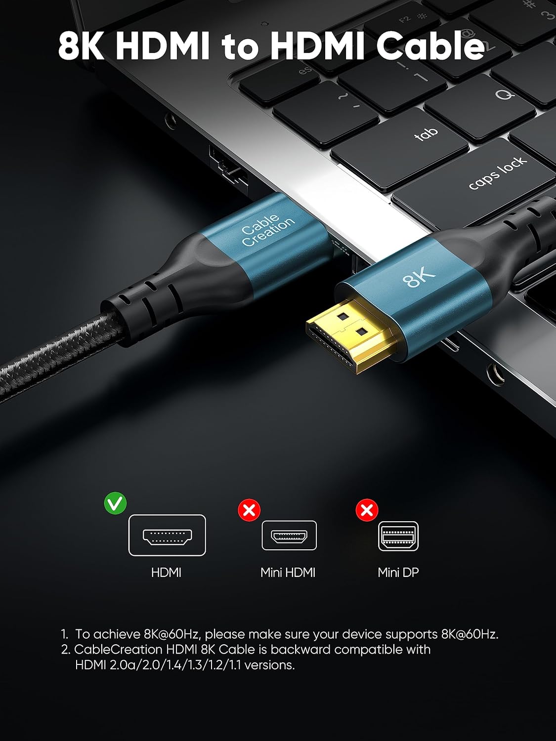 8K HDMI Cable 10ft, 48Gbps for PS4, HDTV, Monitor, Project, Support eARC, eARC HDR HDCP 2.2 2.3