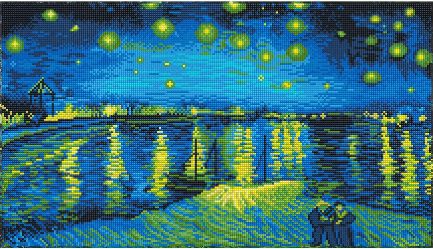 DIAMON DOT Starr Nigh Ove Th Rh?n (apr? Va Gogh Diamon Paintin Kit fo Adult Diamon Ar Kit Relaxin Creativ Craf Ki wit Dot Gems