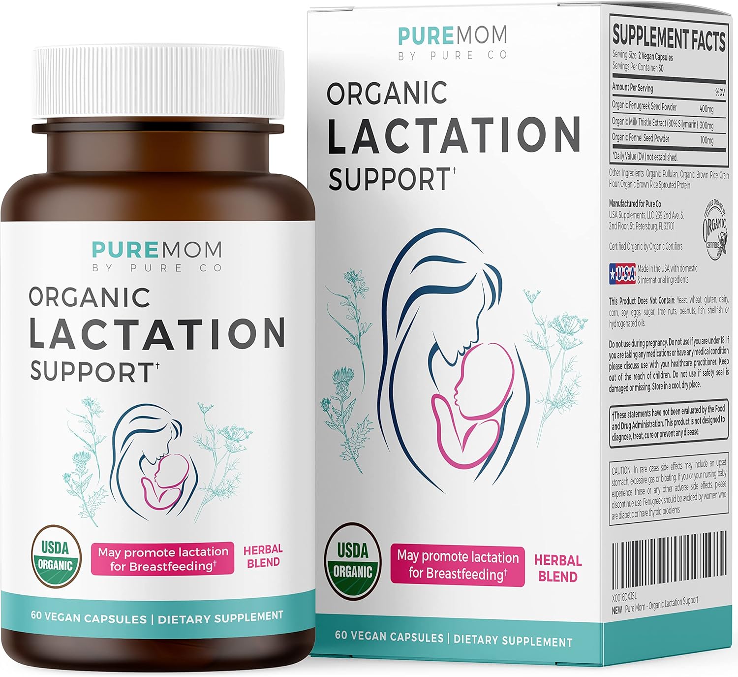 USD Organi Lactatio Supplemen Increas Mil Suppl wit Herba Breastfeedin Suppor Ai fo Mother Organic Fenugree Seed Fenne Mil Thistl 6 Vega Capsule (N Pill o Cookies)