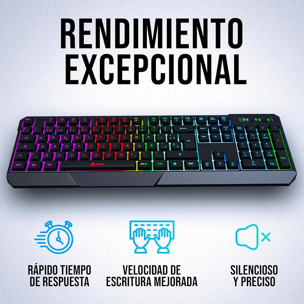 KLIM Chroma Wireless Spanish (Espa?a) Keyboard, RGB Backlit Wireless Keyboard, Rechargeable Battery, Quiet, Water-Resistant, Plug Play for PC, Mac, PS4/PS5