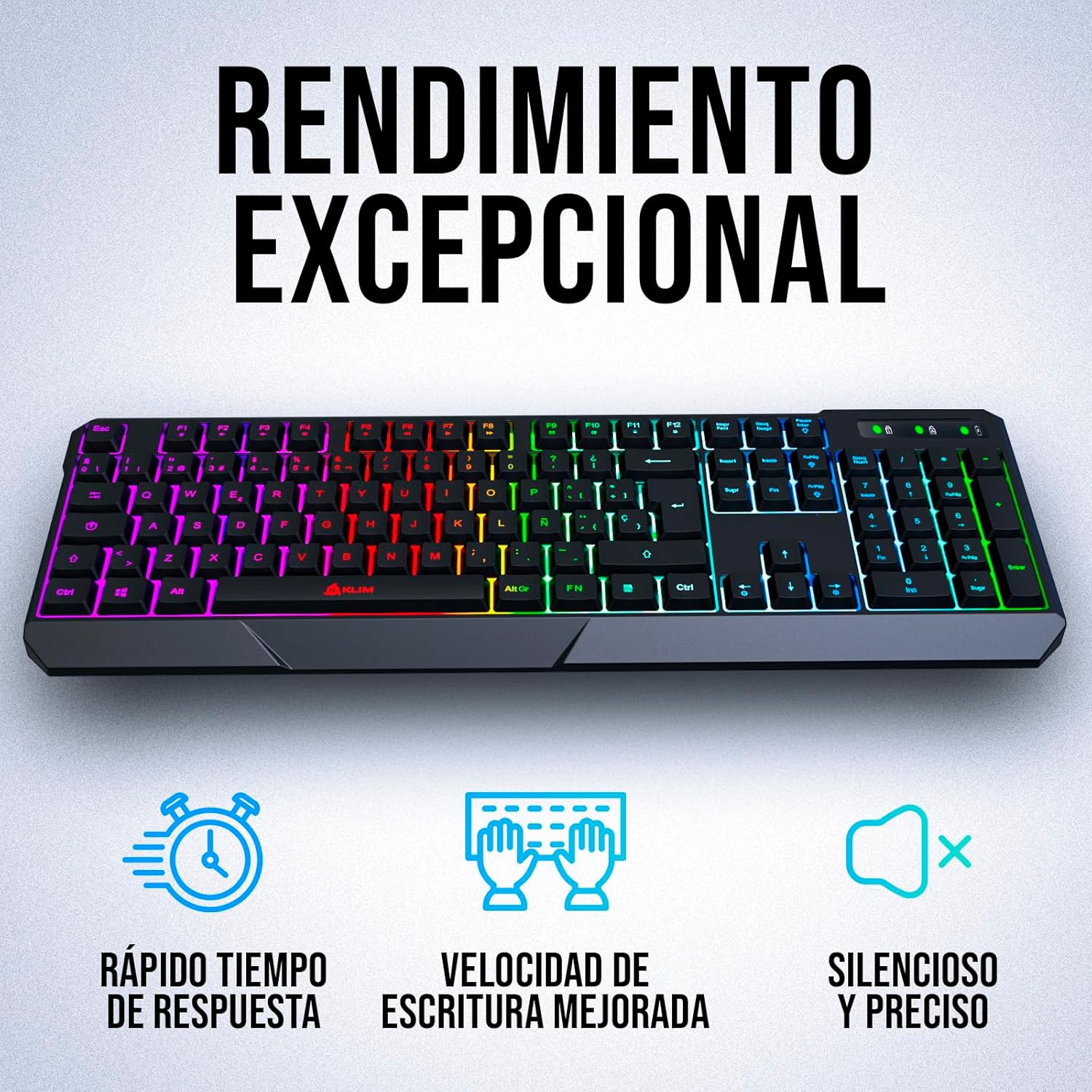 KLIM Chroma Wireless Spanish (Espa?a) Keyboard, RGB Backlit Wireless Keyboard, Rechargeable Battery, Quiet, Water-Resistant, Plug Play for PC, Mac, PS4/PS5