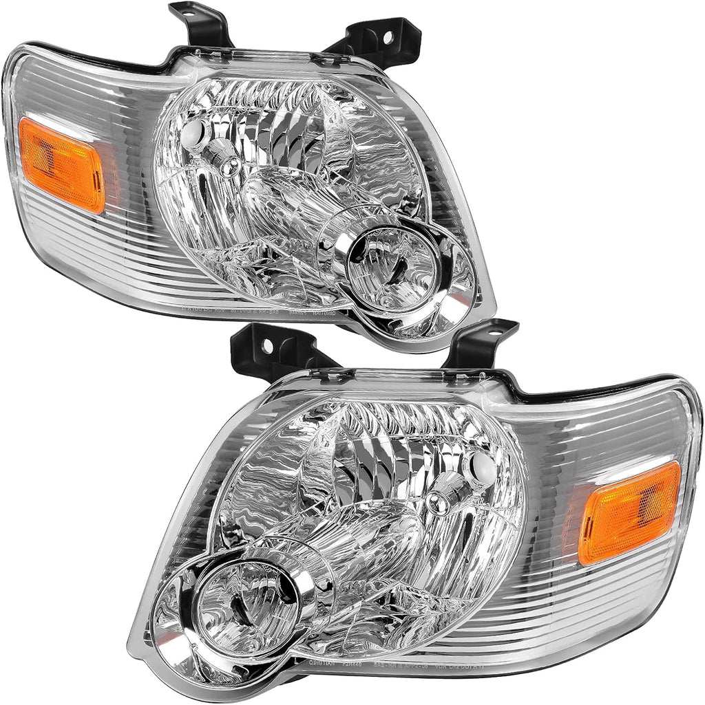 AUTOSAVER88 Headlight Assembly Compatible with 2006-2010 Ford Explorer 2007-2010 Ford Explorer Sport Trac Chrome Housing with Amber Reflector