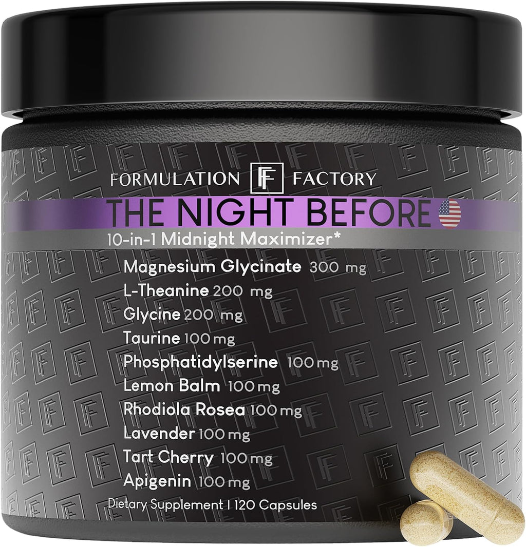 The Night Before 10-in-1 Midnight Maximizer Sleep Aid, Stress Relief, Cognition, Relaxation, Recovery, Focus, Magnesium Glycinate, L-Theanine More, (120 Capsules ¨C 2 Month Supply)