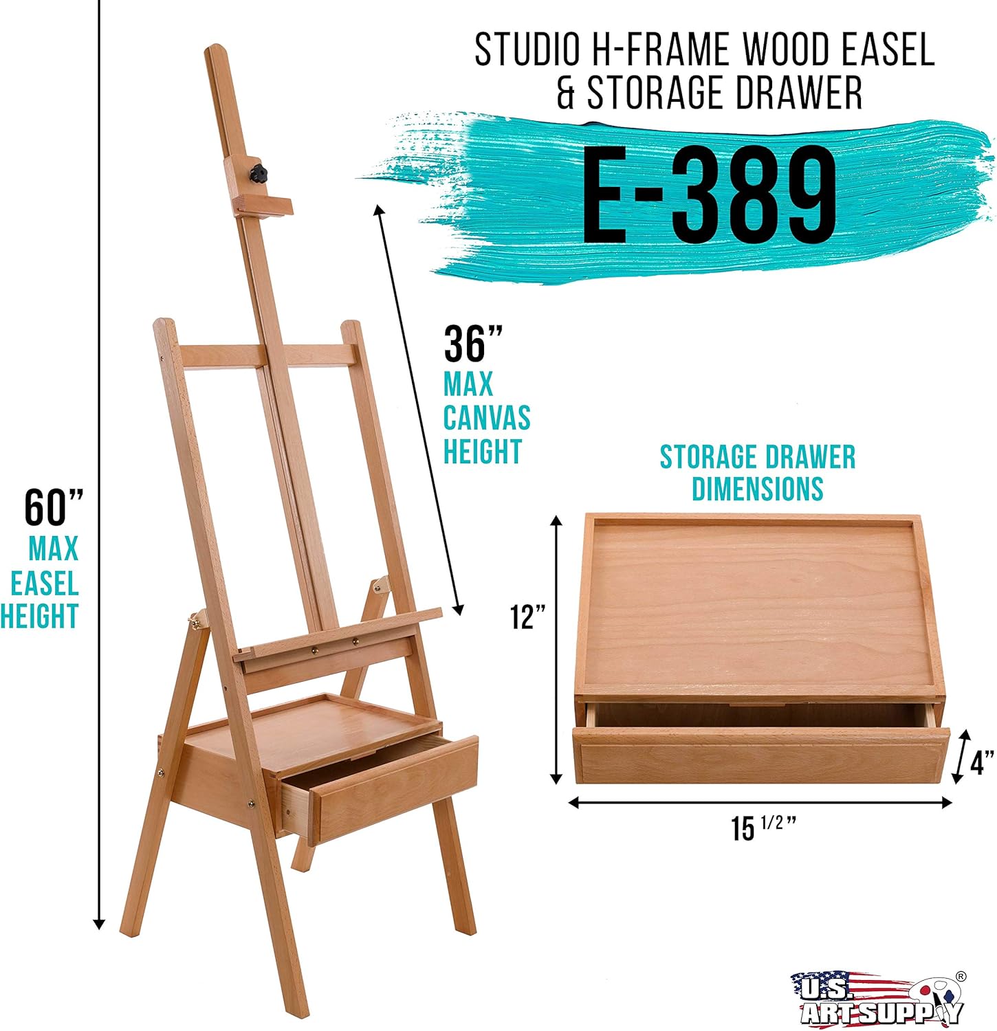 U.S Ar Suppl Larg Woode H-Fram Ease wit Storag Drawe Shel Adjustabl Mas t 75inch Studi Artis Ease fo Painting Drawing Sketching Canva Holder Sturd Beechwood