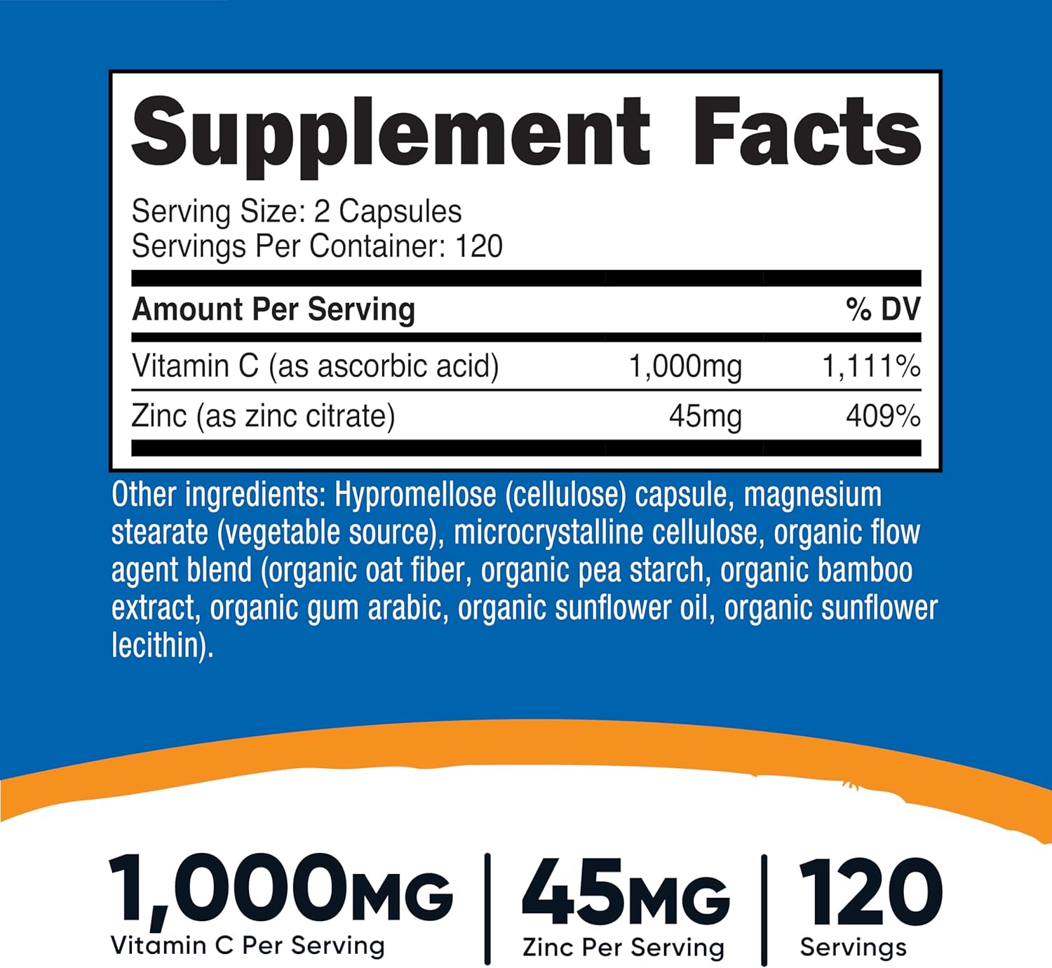 Nutricos Vitami wit Zin Capsules 12 Serving 1000mg 45m Zinc Non-GMO Glute Fre Vitami Supplement