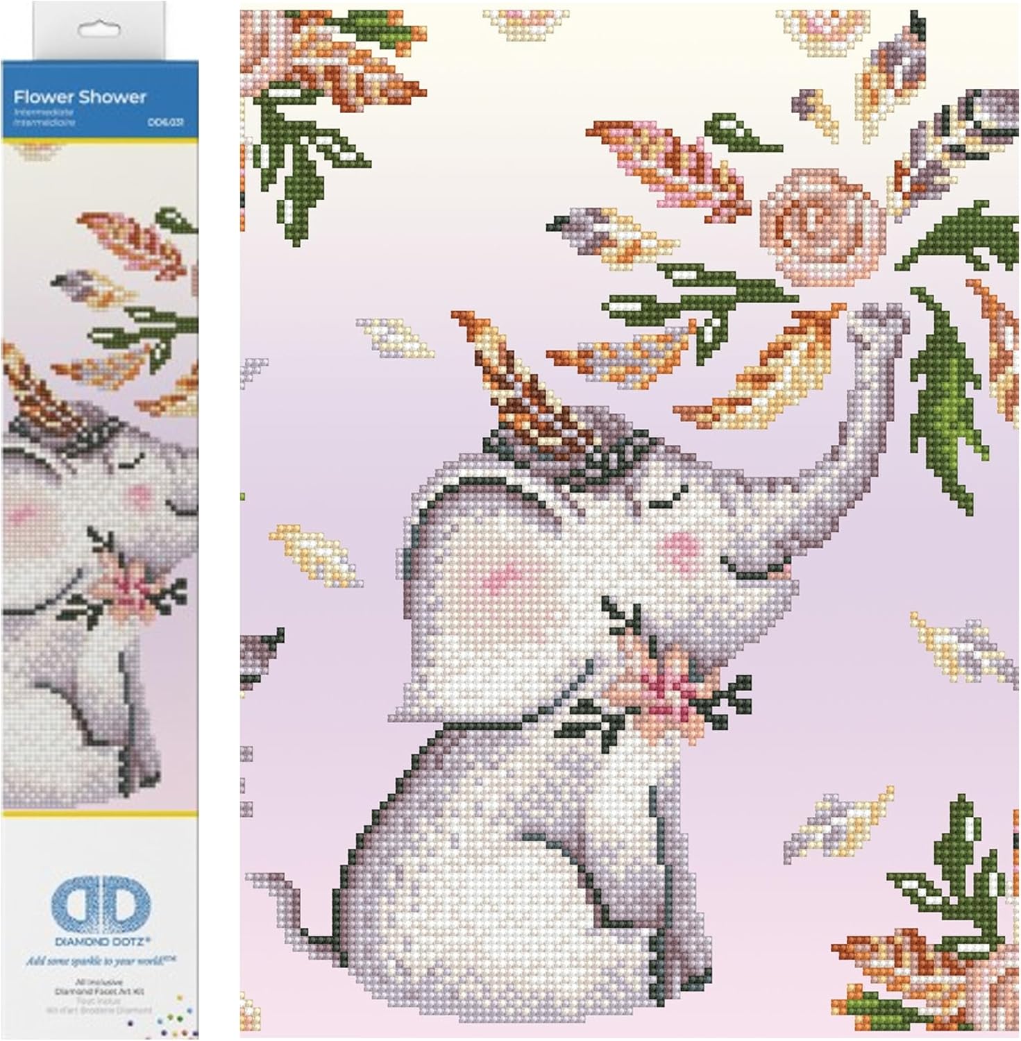 DIAMON DOT Flowe Showe Elephan Diamon Paintin Kit fo Adult Diamon Ar Kit Relaxin Creativ Craf Ki wit Dot Gem 12inchx14inch