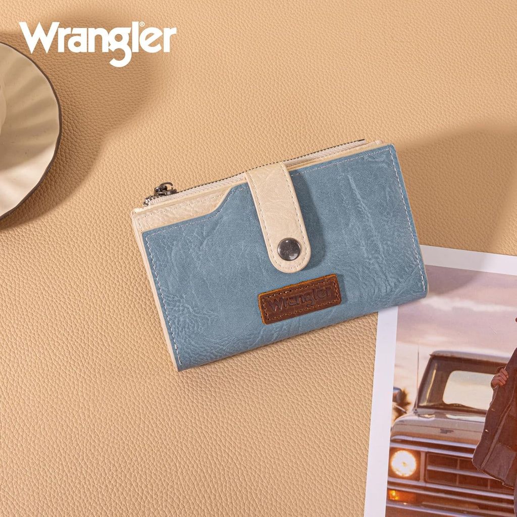 Wrangler Wallet for Women Bifold Card Holder with Zipper and ID Window