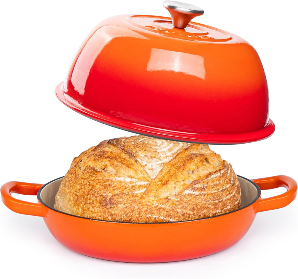 Enamelled Cast Iron Dutch Oven Pot ¨C Dutch Oven For Sourdough Bread Baking ¨C Cast Iron Bread Pot ¨C Orange, 6 Quarts, 26cm ¨C by Nuovva