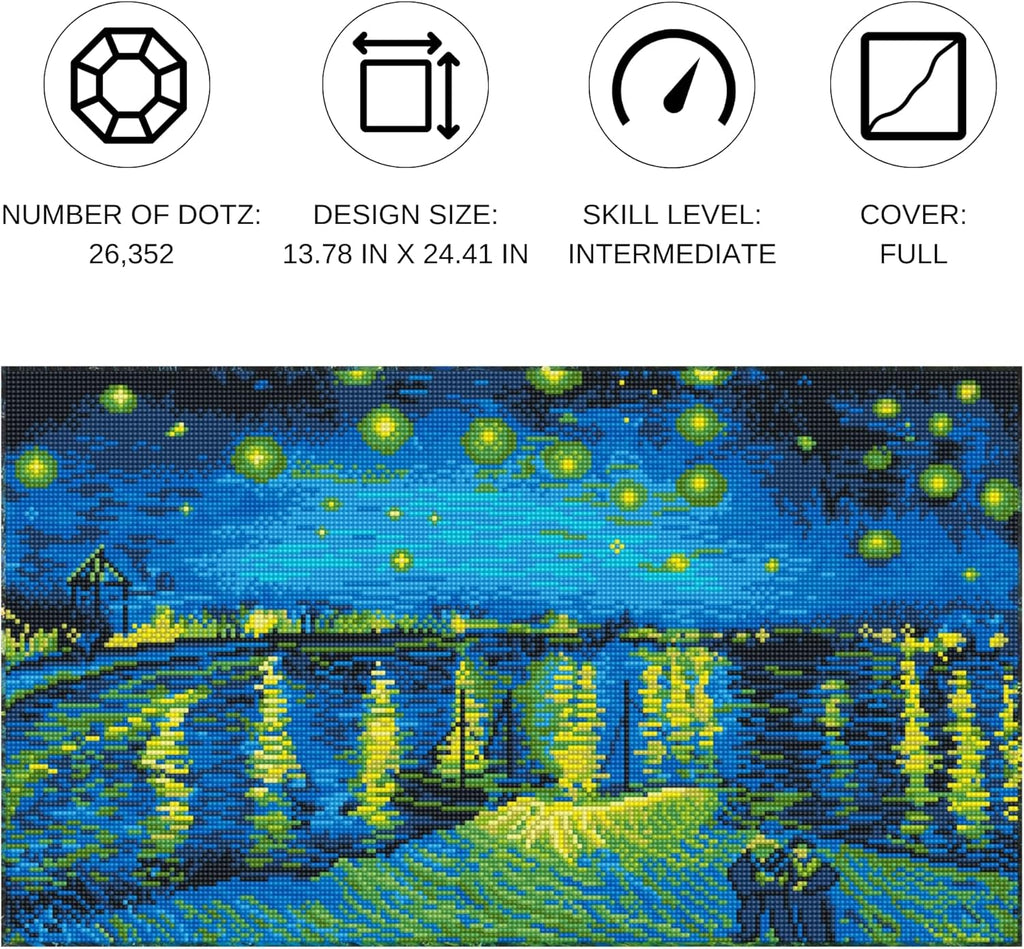 DIAMON DOT Starr Nigh Ove Th Rh?n (apr? Va Gogh Diamon Paintin Kit fo Adult Diamon Ar Kit Relaxin Creativ Craf Ki wit Dot Gems