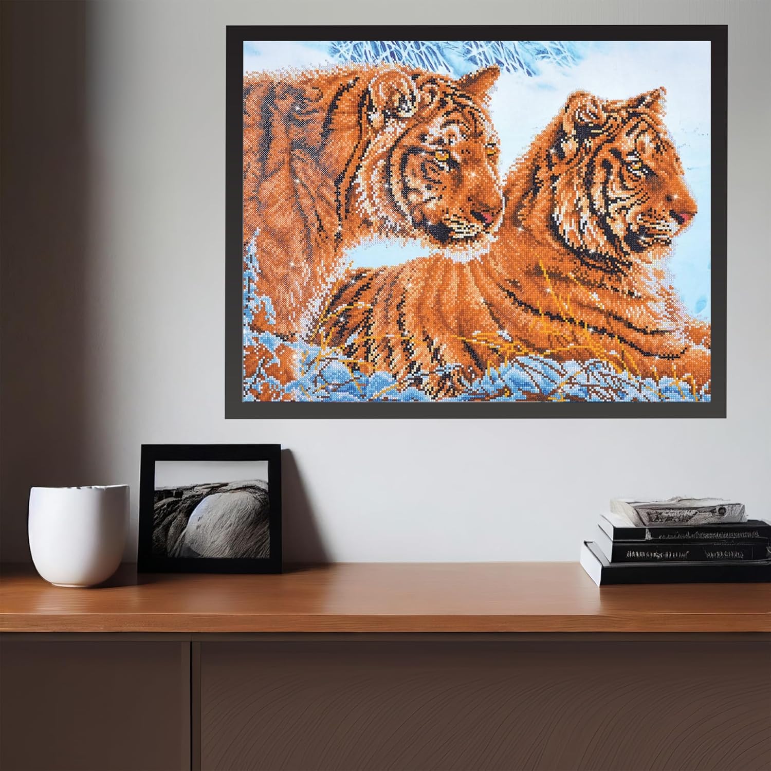 DIAMON DOT Tiger i Th Sno Anima Diamon Paintin Kit fo Adult Diamon Ar Kit Relaxin Creativ Craf Ki wit Dot Gem 20.5inchx28.3inch