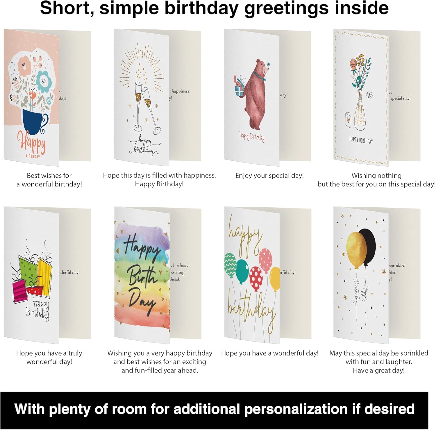 Dessie 100 Unique Birthday Cards Assortment with Greetings Inside for Businesses and Individuals.100 Assorted Color Envelopes, Gold Seals, Birthday Calendar in Sturdy Storage Box