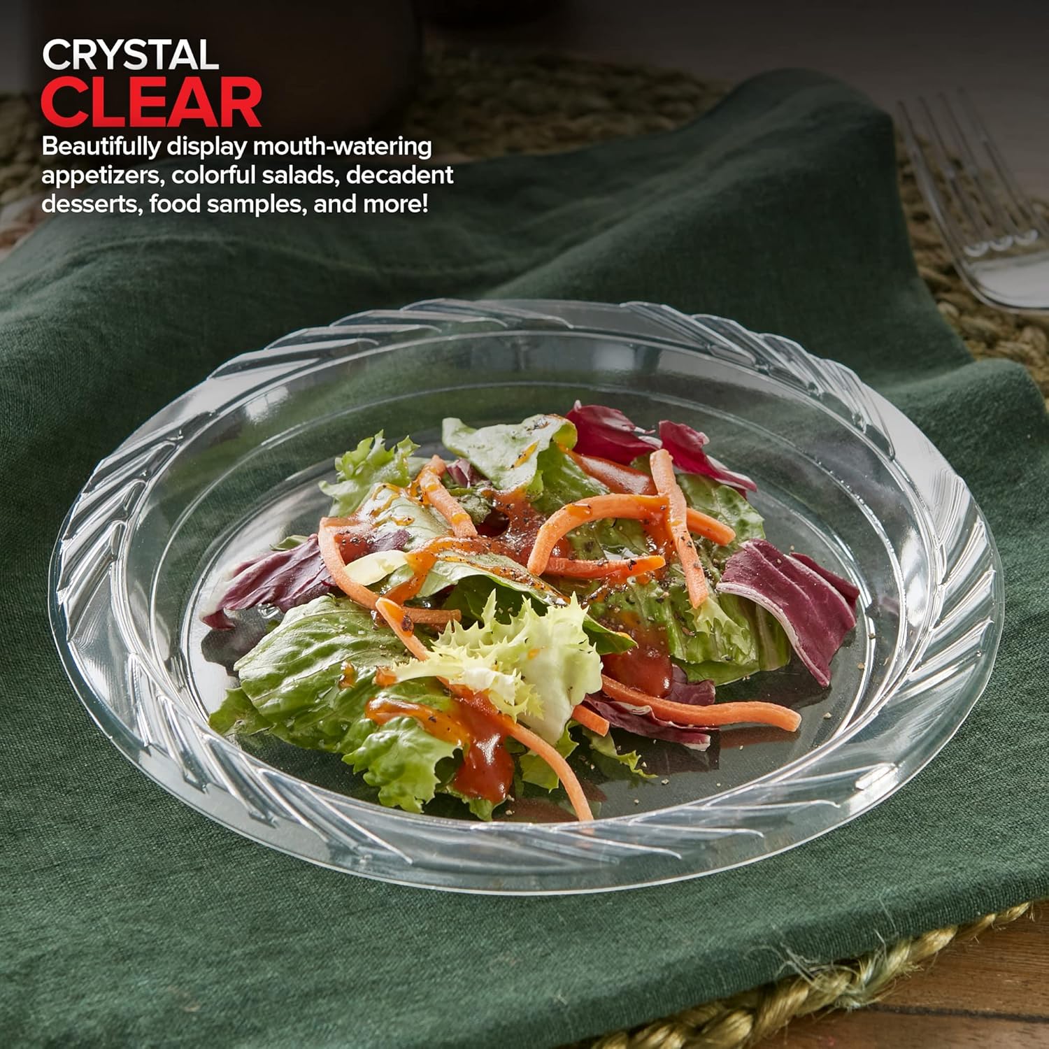 Stock Your Home 240-Count, 7 Inch Clear Plastic Plates, Flexible, Disposable Heavy Duty Party Dinner Plate, for Wedding Reception, Holiday Parties, Cake, Dessert, Appetizers, Salad, Medium Size